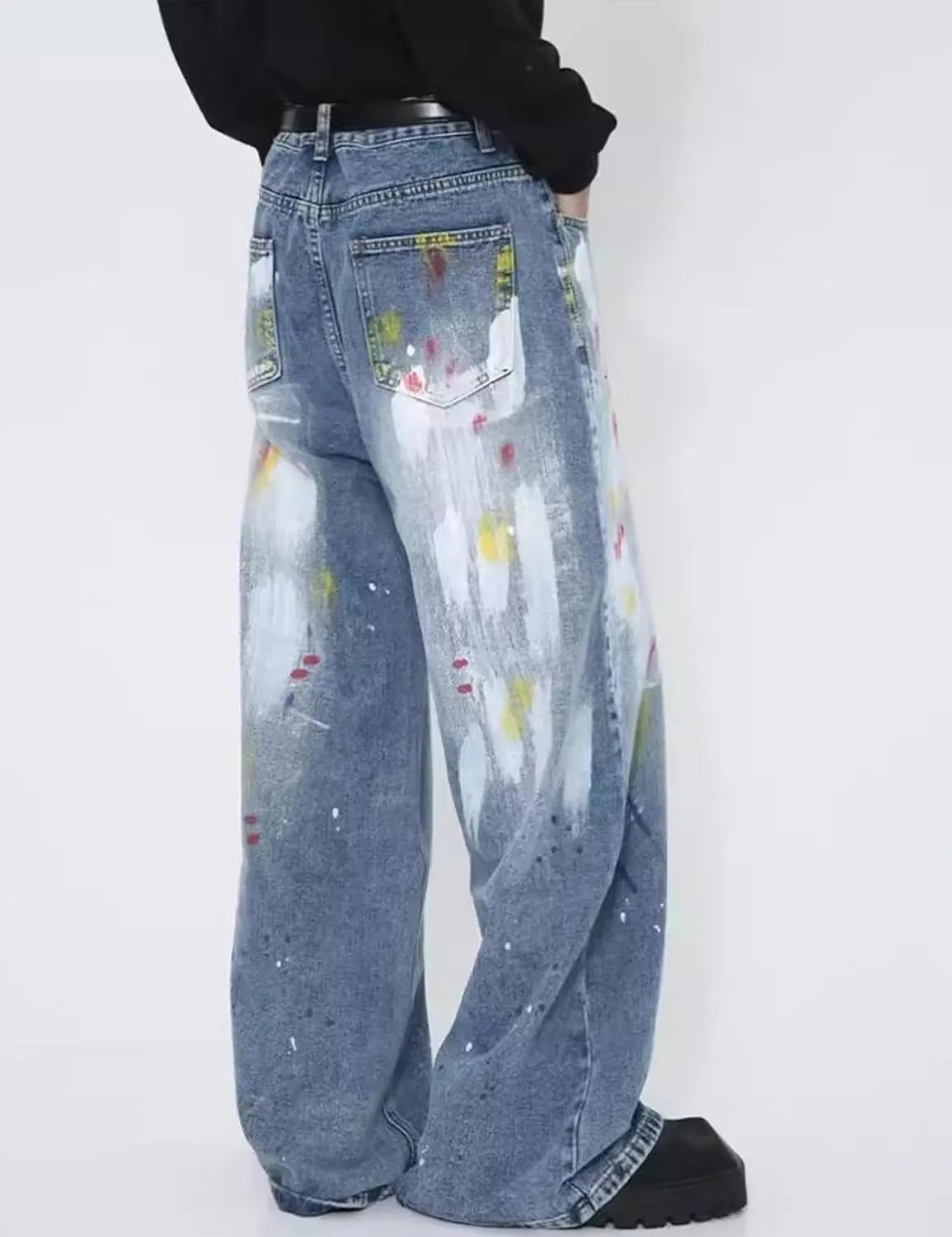 Men's Y2K Jeans Hip Hop Baggy Denim Pants Spiderweb Graphic Jeans Goth Denim Joggers Streetwear