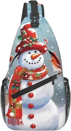 Merry Christmas Snow man and Birds Crossbody Bags for Men Women Fashion Sling Backpack Casual Chest Bag Travel Hiking Daypack