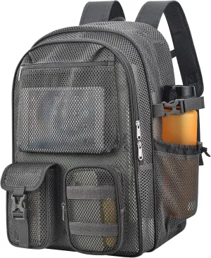 Mesh Backpack for School,with Inner Laptop Compartment,Semi-transparent Bookbag with Bungee and Comfort Padded Straps for Beach, Swimming, Sports, Work, Travel (Charcoal Gray)