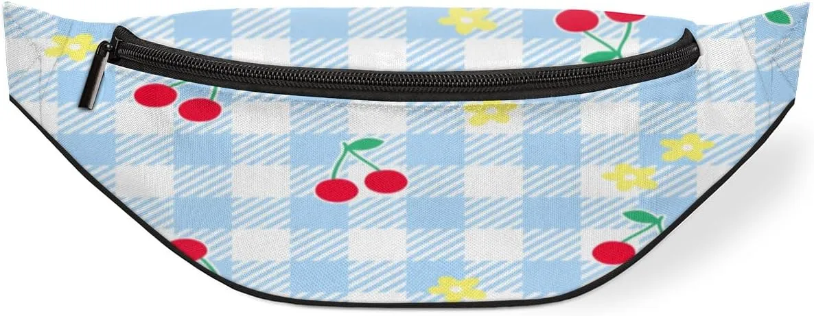 Mesh Colored Cherry Flowers Fanny Pack for Women Men Waist Pack Crossbody Bag with Adjustable Belt for Travel Hiking Running Cycling Festivals