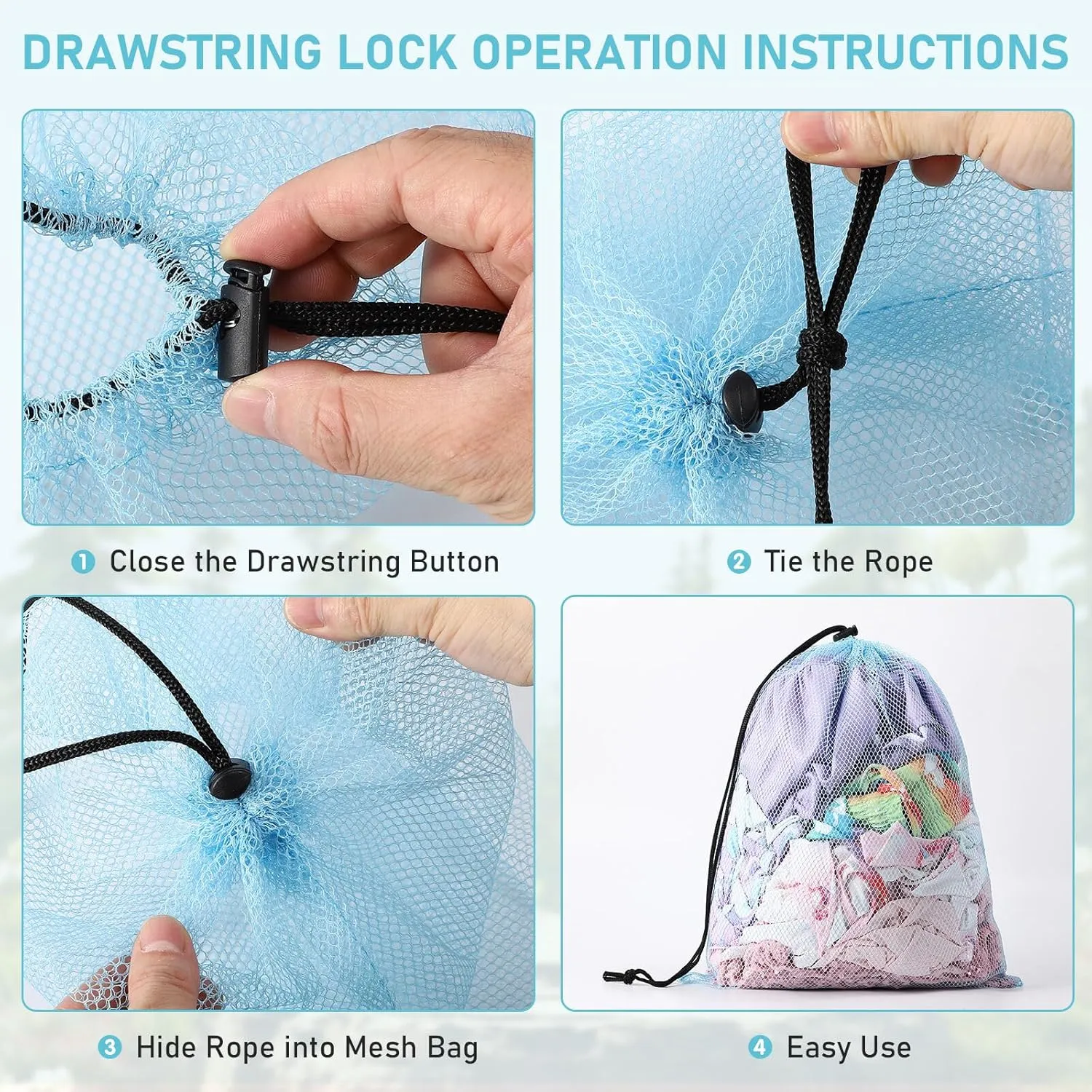 Mesh Drawstring Bags 60pcs Multicolor Nylon Mesh Laundry Bags Gym Travel Beach Storage Bags