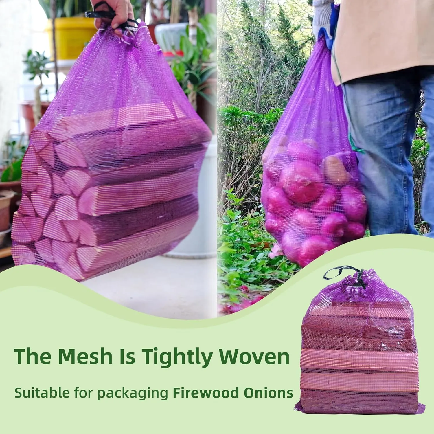 Mesh Firewood Bags 22"×32" 300 Per Pack Crawfish Sacks, Firewood Bags for Selling, Onion Bag Storage Potato Sacks Mesh Wood Bag Bulk (Pack of 300)