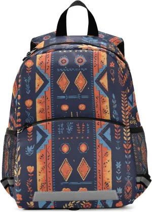 Mexican Fabric Pattern Colorful Kids Backpack for Preschool Multifunctional Cute Schoolbag with Reflective Strips