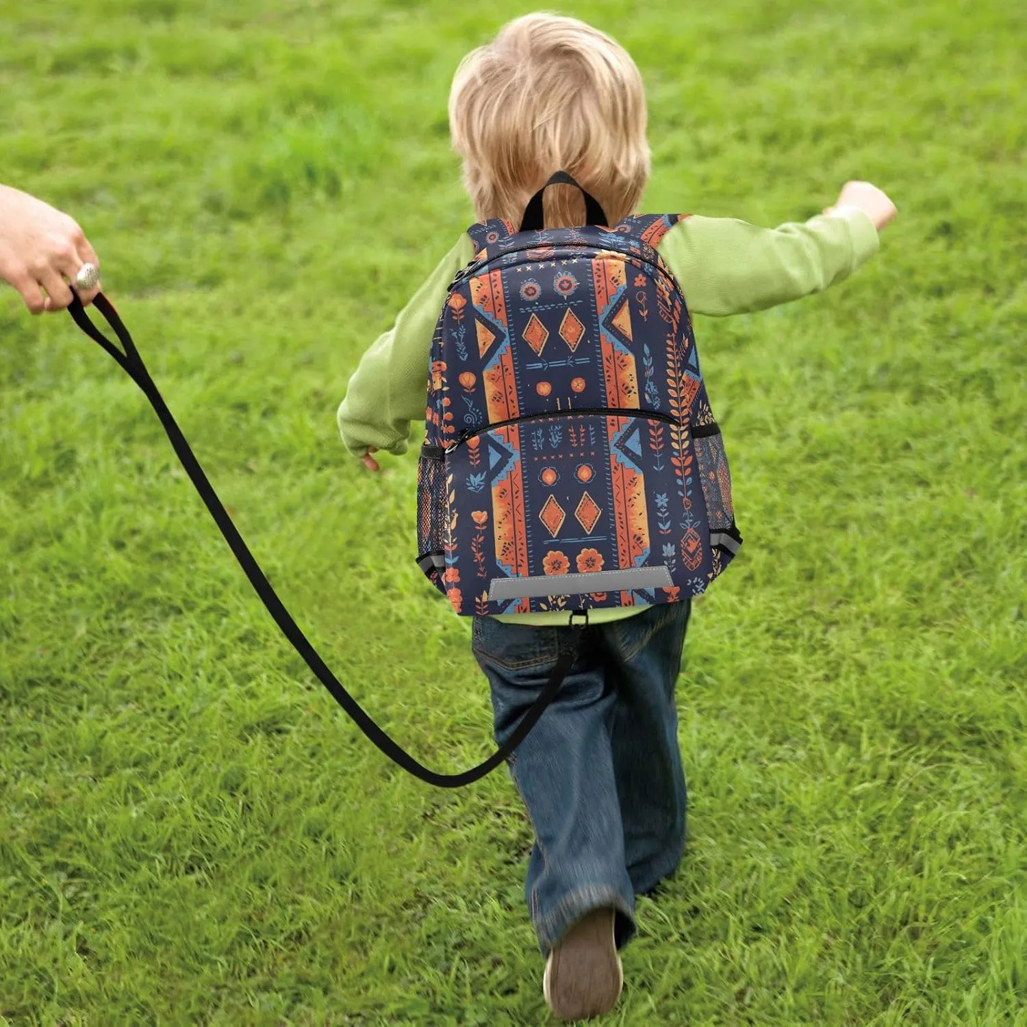 Mexican Fabric Pattern Colorful Kids Backpack for Preschool Multifunctional Cute Schoolbag with Reflective Strips
