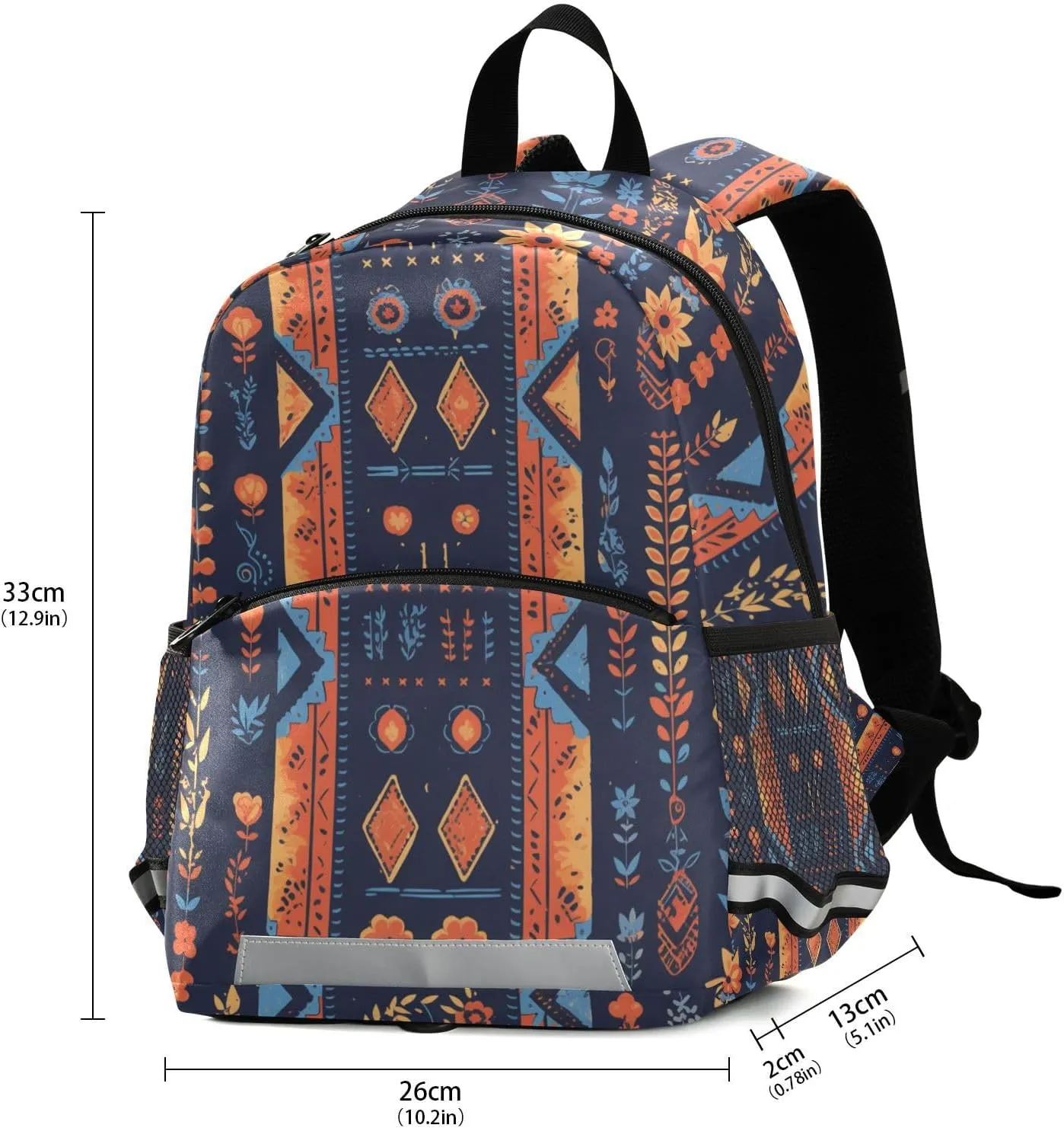 Mexican Fabric Pattern Colorful Kids Backpack for Preschool Multifunctional Cute Schoolbag with Reflective Strips