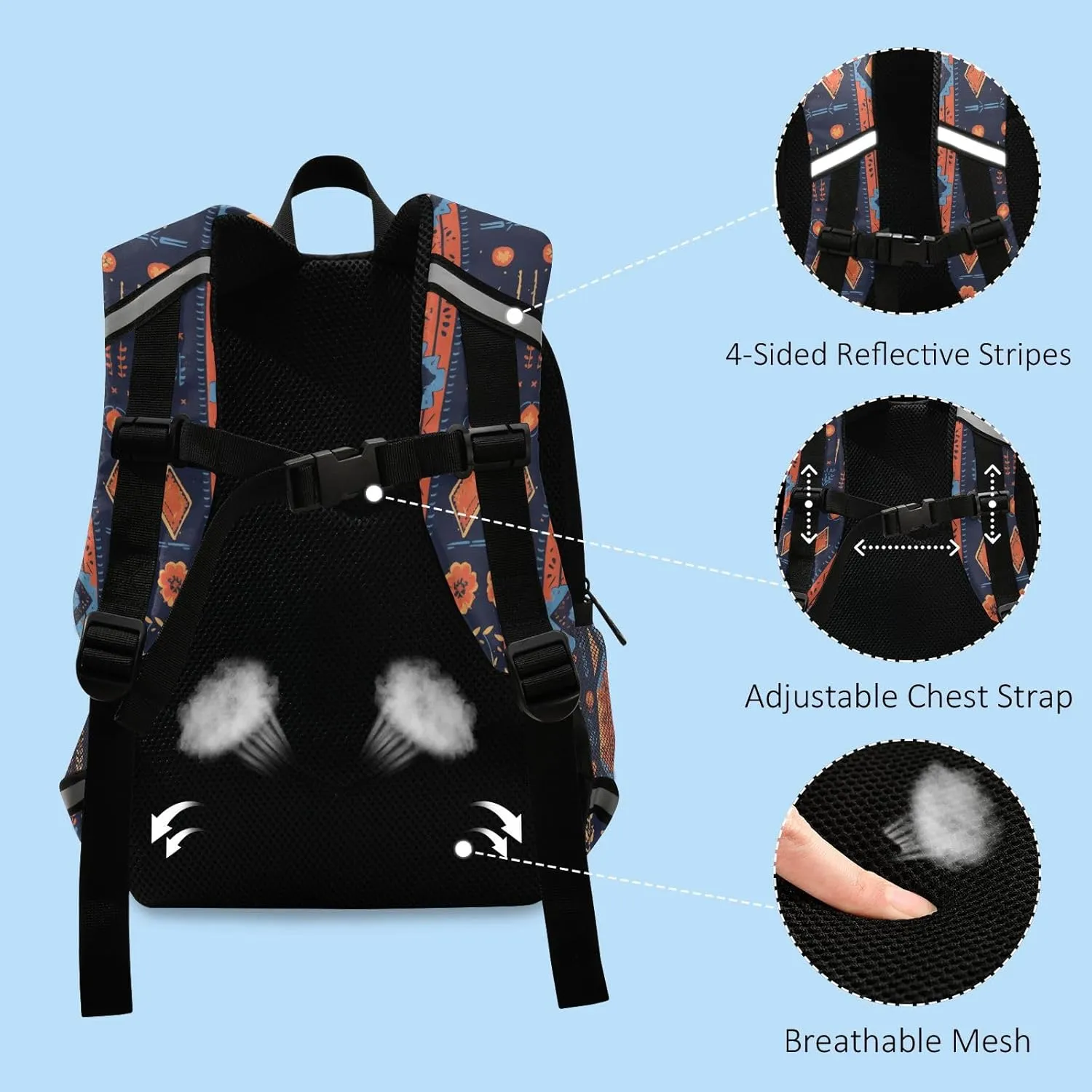 Mexican Fabric Pattern Colorful Kids Backpack for Preschool Multifunctional Cute Schoolbag with Reflective Strips