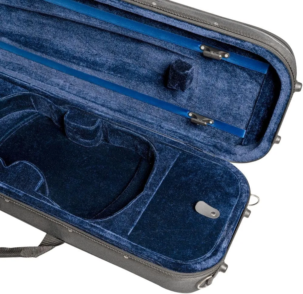 MI&VI NF-3001 Light Hard Violin Case 4/4 (Full Size) with Adjustable Straps | Velvet Plush Cushion | High-Density Foam | Hygrometer | Sheet Pocket (Black)