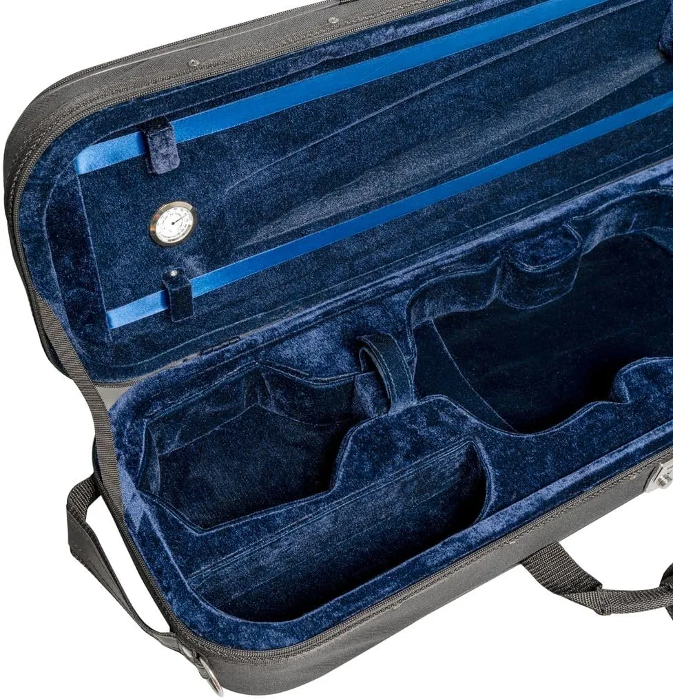 MI&VI NF-3001 Light Hard Violin Case 4/4 (Full Size) with Adjustable Straps | Velvet Plush Cushion | High-Density Foam | Hygrometer | Sheet Pocket (Black)
