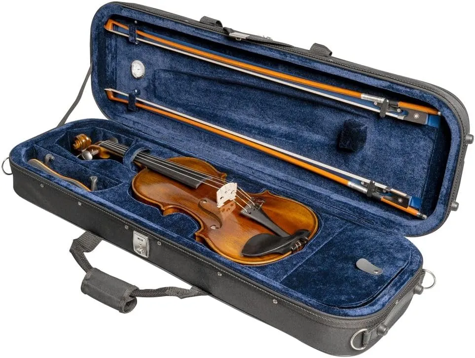 MI&VI NF-3001 Light Hard Violin Case 4/4 (Full Size) with Adjustable Straps | Velvet Plush Cushion | High-Density Foam | Hygrometer | Sheet Pocket (Black)