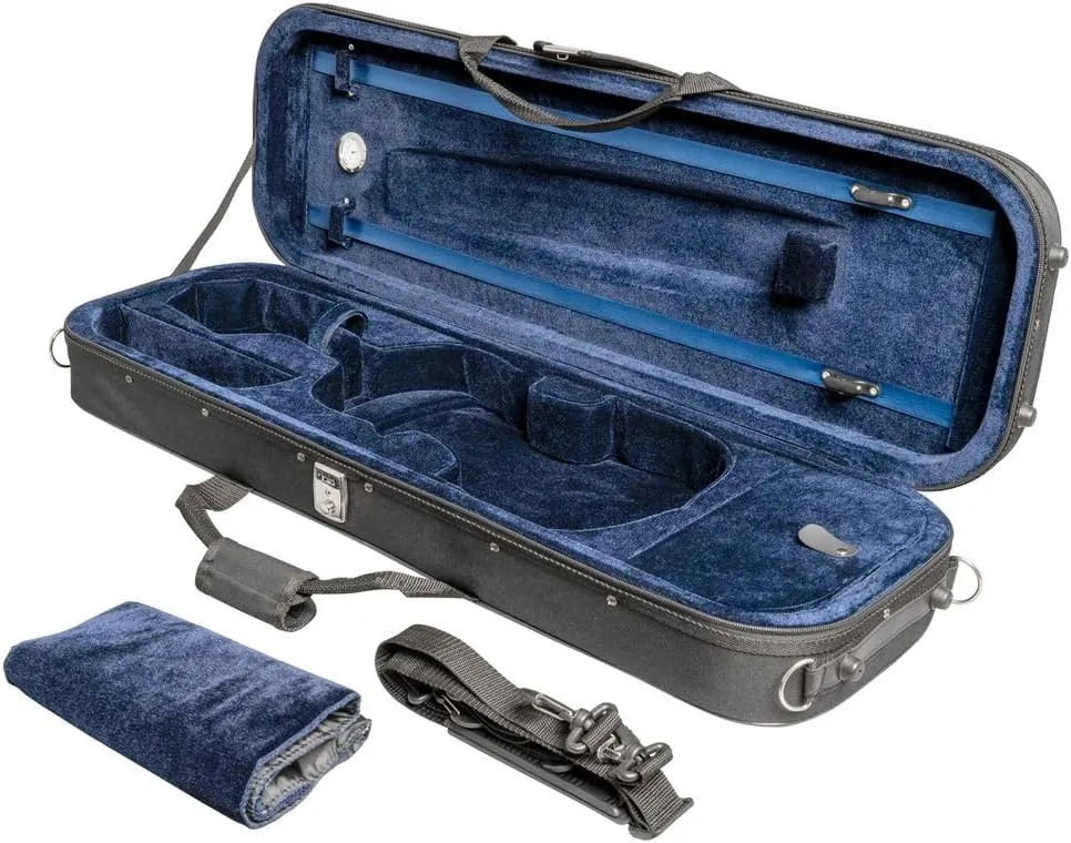 MI&VI NF-3001 Light Hard Violin Case 4/4 (Full Size) with Adjustable Straps | Velvet Plush Cushion | High-Density Foam | Hygrometer | Sheet Pocket (Black)