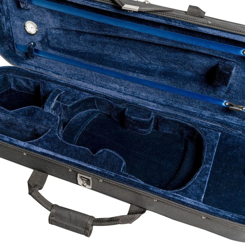 MI&VI NF-3001 Light Hard Violin Case 4/4 (Full Size) with Adjustable Straps | Velvet Plush Cushion | High-Density Foam | Hygrometer | Sheet Pocket (Black)
