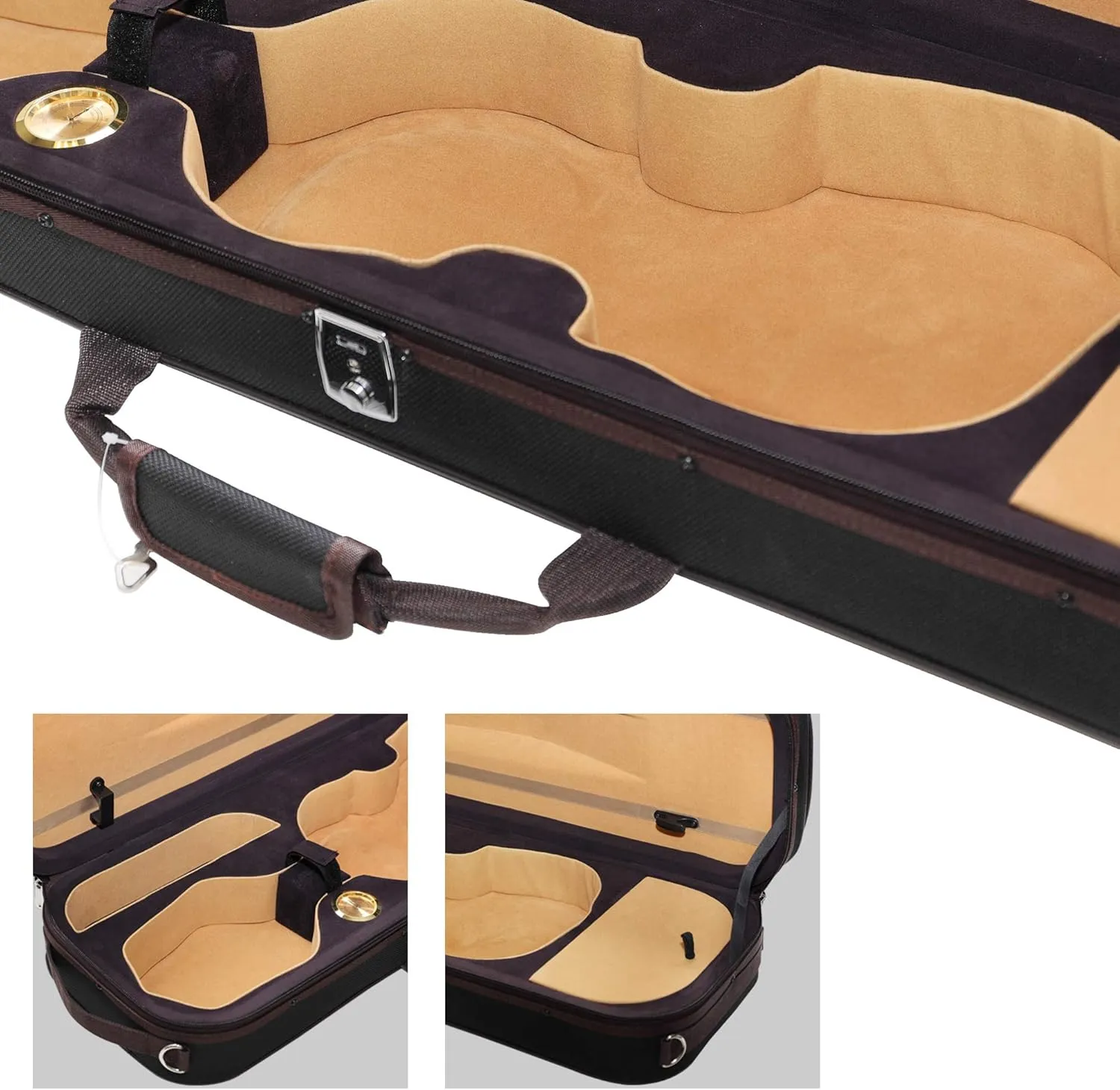 MI&VI NF-5003 Super Lightweight 2.85lb Sturdy Violin Travel Case 1/4 With Reflective Safety Strips | Hygrometer | Adjustable Shoulder Straps | Hard-Shell | High-Density Foam - MIVI Music