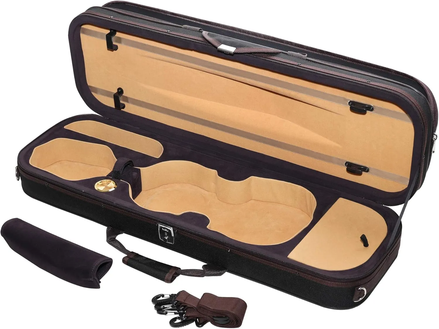 MI&VI NF-5003 Super Lightweight 2.85lb Sturdy Violin Travel Case 1/4 With Reflective Safety Strips | Hygrometer | Adjustable Shoulder Straps | Hard-Shell | High-Density Foam - MIVI Music