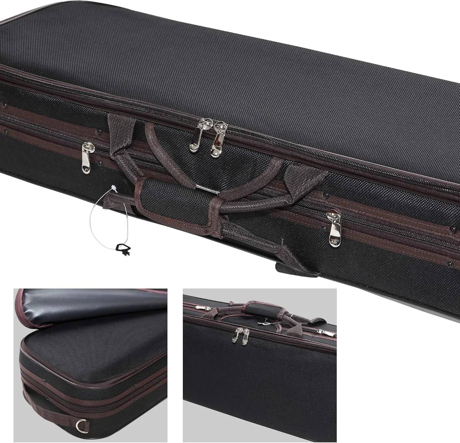 MI&VI NF-5003 Super Lightweight 2.85lb Sturdy Violin Travel Case 1/4 With Reflective Safety Strips | Hygrometer | Adjustable Shoulder Straps | Hard-Shell | High-Density Foam - MIVI Music