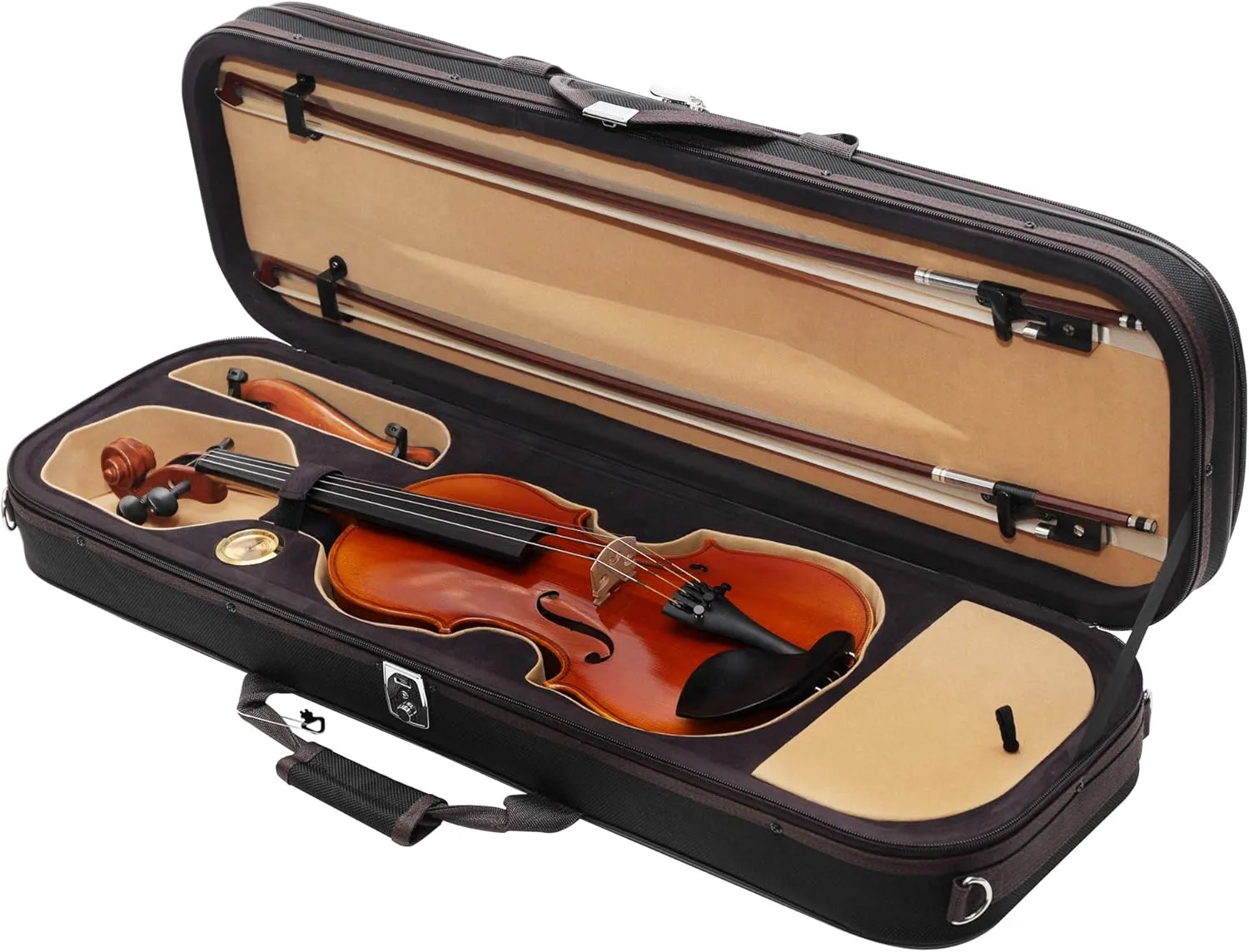 MI&VI NF-5003 Super Lightweight 2.85lb Sturdy Violin Travel Case 1/4 With Reflective Safety Strips | Hygrometer | Adjustable Shoulder Straps | Hard-Shell | High-Density Foam - MIVI Music