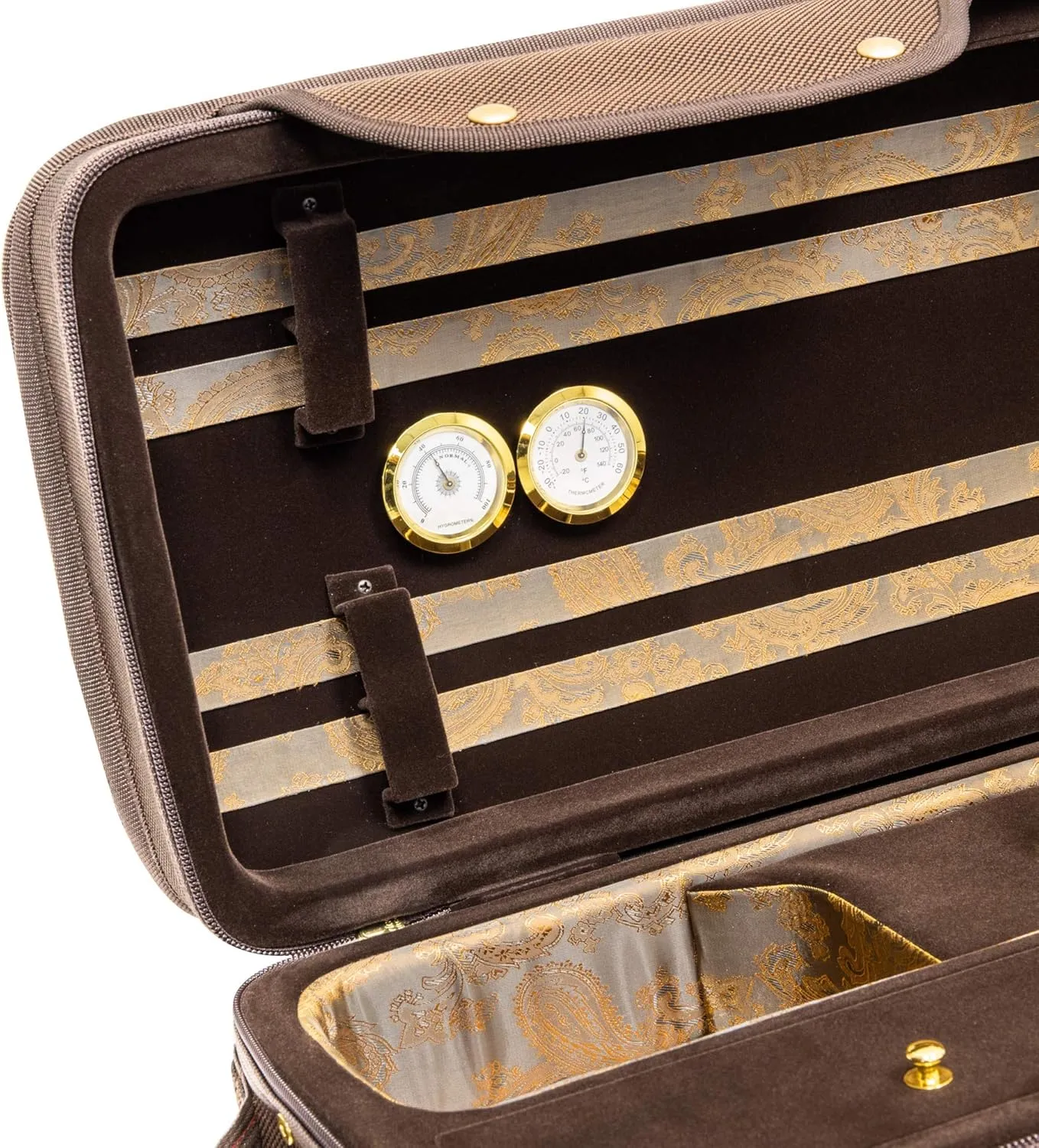 MI&VI NF-9001 Professional Hard-Shell Violin Case 4/4 (Full Size) Luxury Silk Interior | High-Density Foam | Sheet Pocket | Adjustable Straps | Hygrometer | Thermometer (Brown)