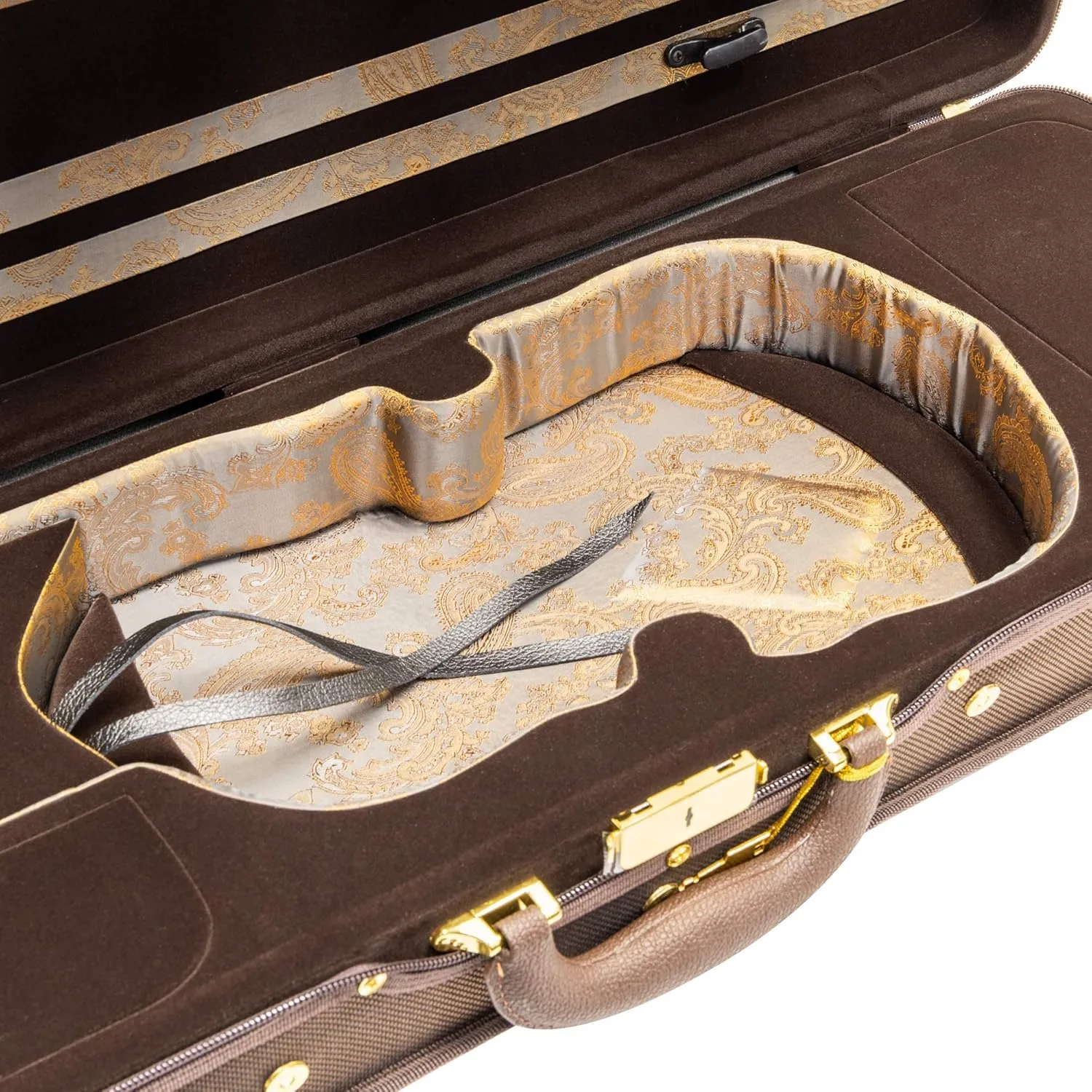MI&VI NF-9001 Professional Hard-Shell Violin Case 4/4 (Full Size) Luxury Silk Interior | High-Density Foam | Sheet Pocket | Adjustable Straps | Hygrometer | Thermometer (Brown)