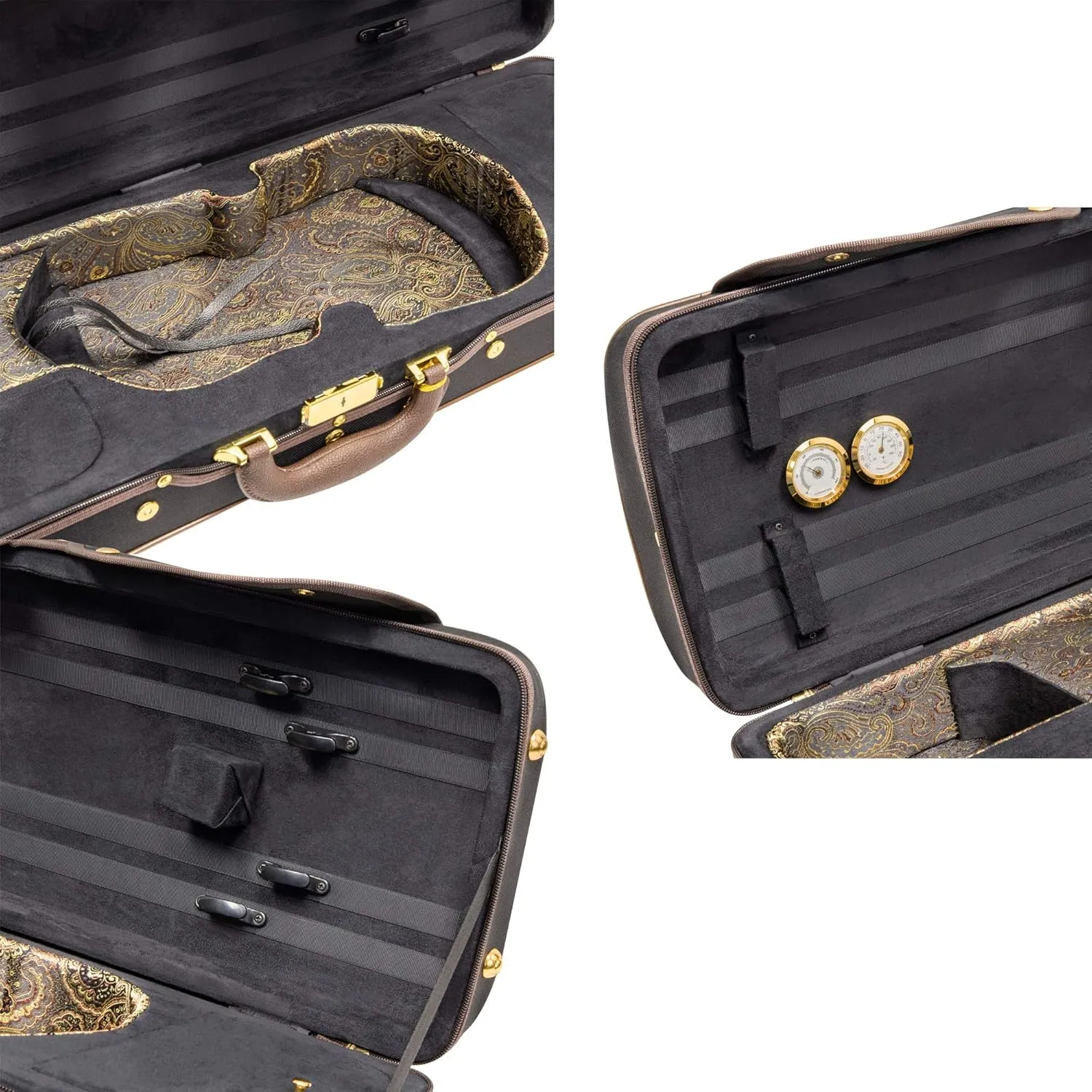 MI&VI NF-9001 Professional Hard-Shell Violin Case 4/4 (Full Size) Luxury Silk Interior | High-Density Foam | Sheet Pocket | Oblong Shape | Adjustable Straps | Hygrometer | Thermometer (Black)