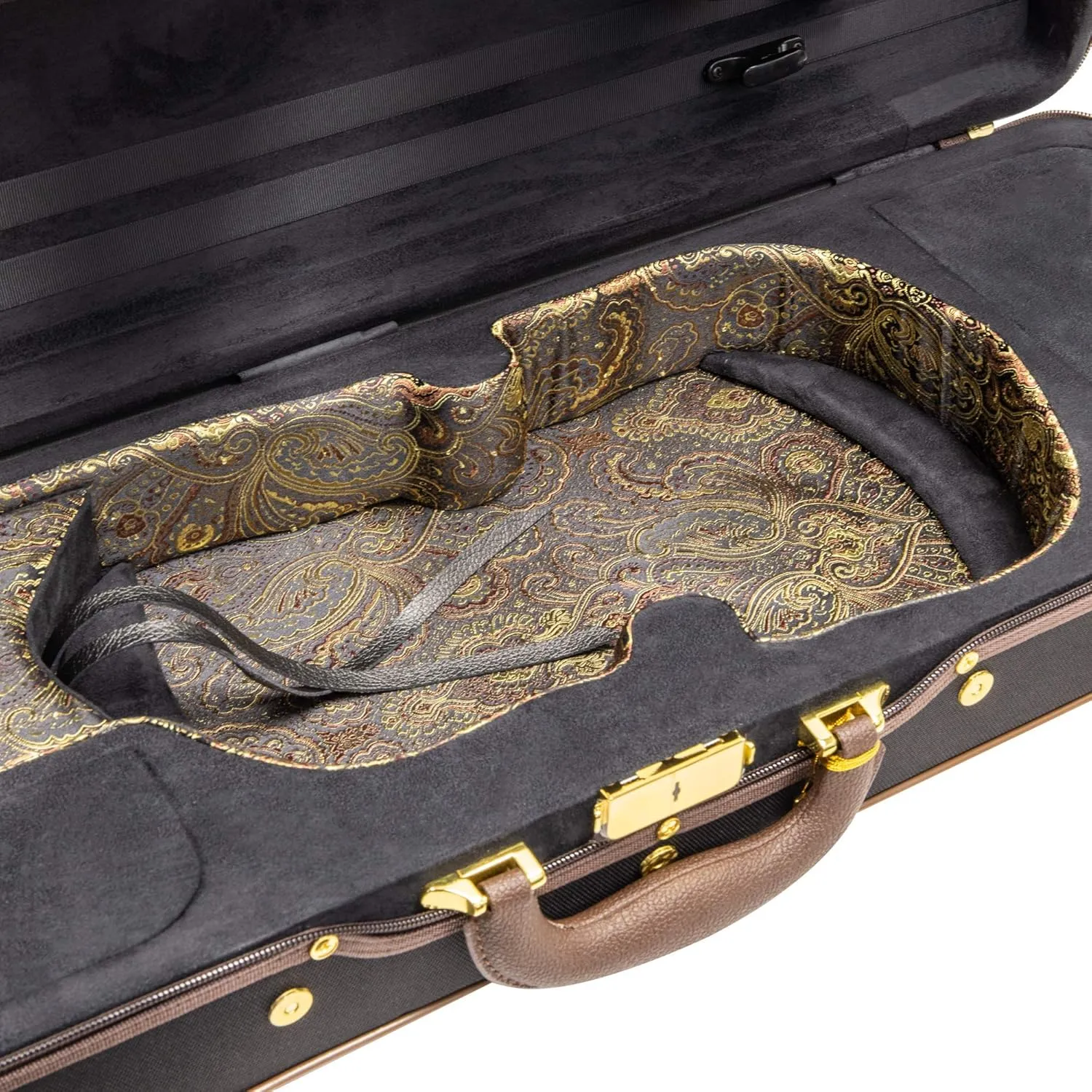 MI&VI NF-9001 Professional Hard-Shell Violin Case 4/4 (Full Size) Luxury Silk Interior | High-Density Foam | Sheet Pocket | Oblong Shape | Adjustable Straps | Hygrometer | Thermometer (Black)