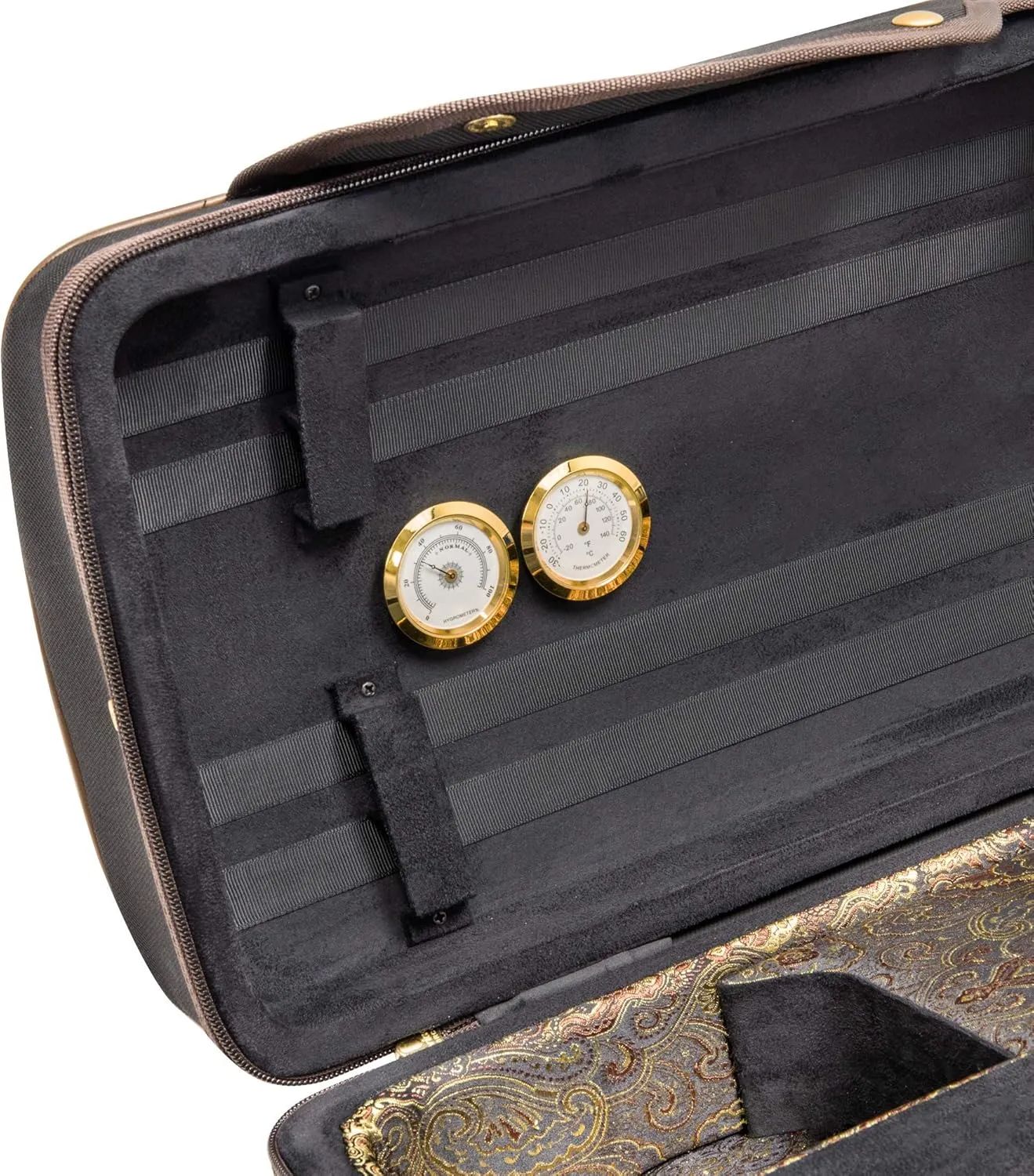 MI&VI NF-9001 Professional Hard-Shell Violin Case 4/4 (Full Size) Luxury Silk Interior | High-Density Foam | Sheet Pocket | Oblong Shape | Adjustable Straps | Hygrometer | Thermometer (Black)