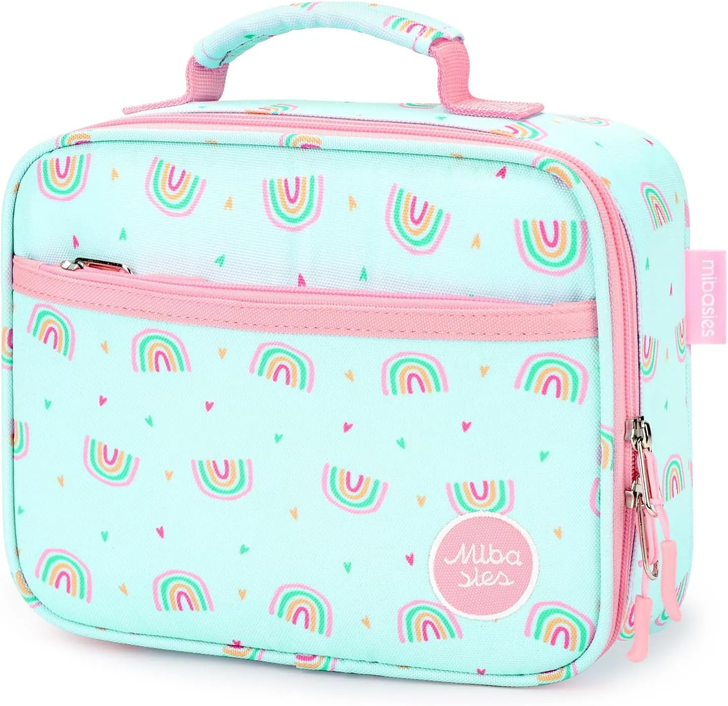 mibasies Kids Lunch Box for Girls Toddler, Insulated and Reusable Lunch Bag for School, Rainbow Mint Green