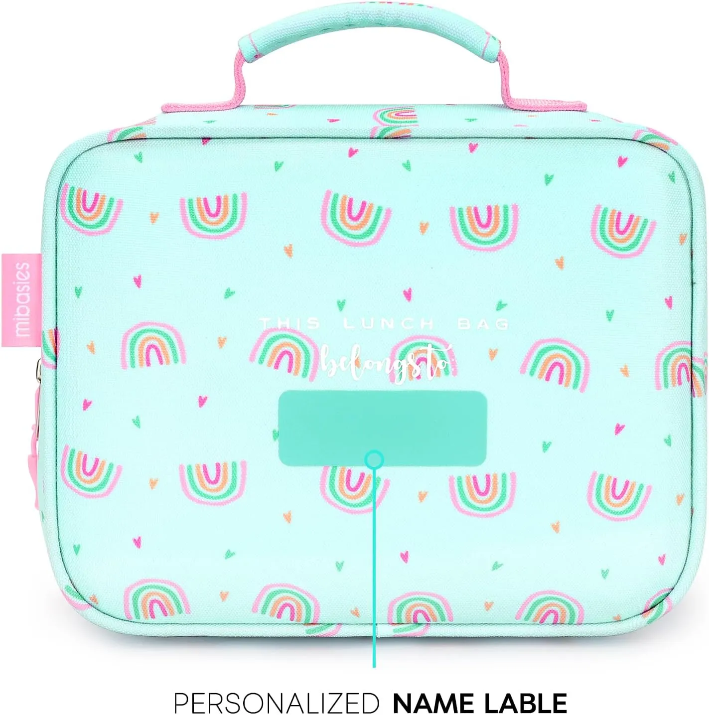 mibasies Kids Lunch Box for Girls Toddler, Insulated and Reusable Lunch Bag for School, Rainbow Mint Green