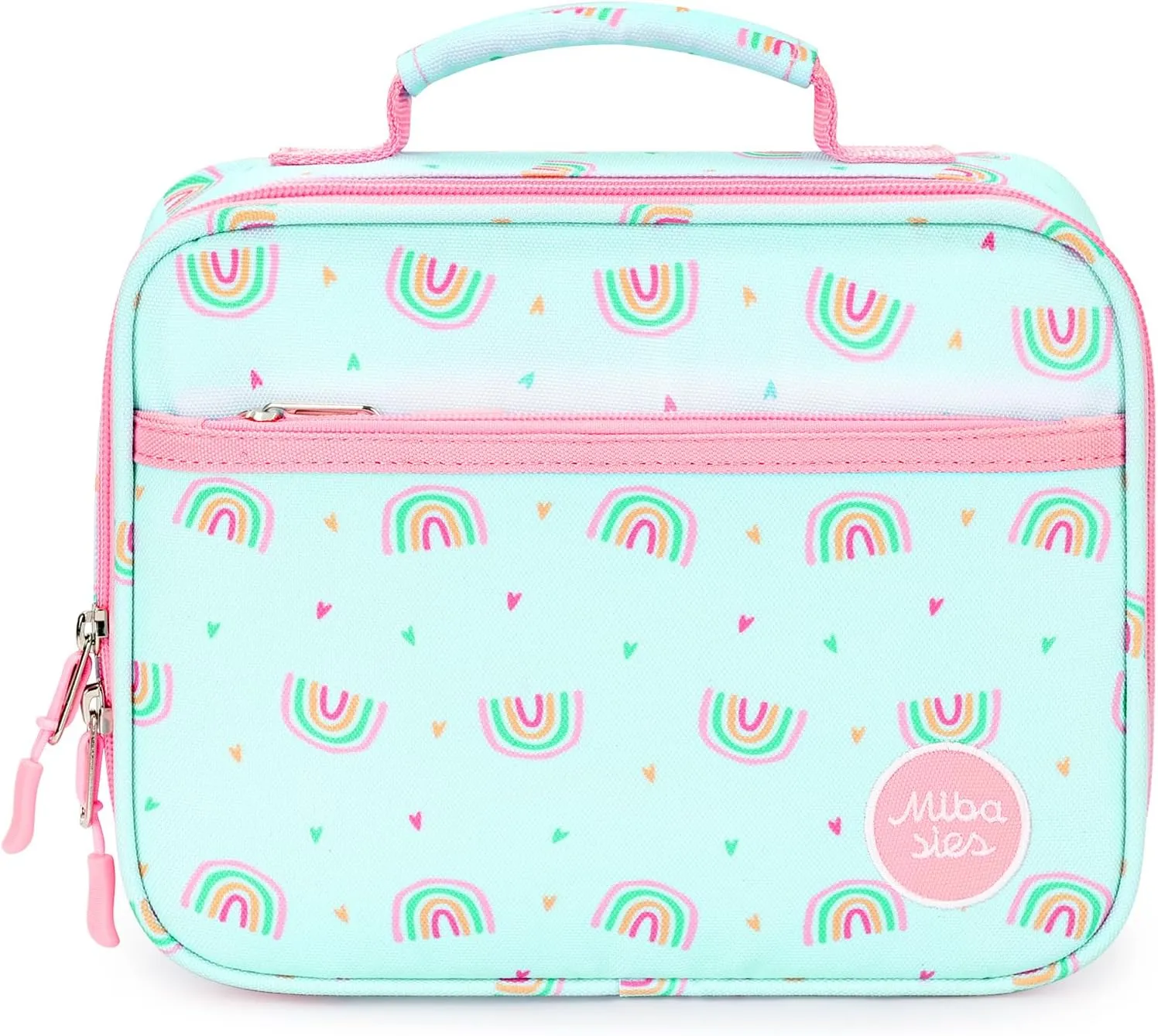mibasies Kids Lunch Box for Girls Toddler, Insulated and Reusable Lunch Bag for School, Rainbow Mint Green