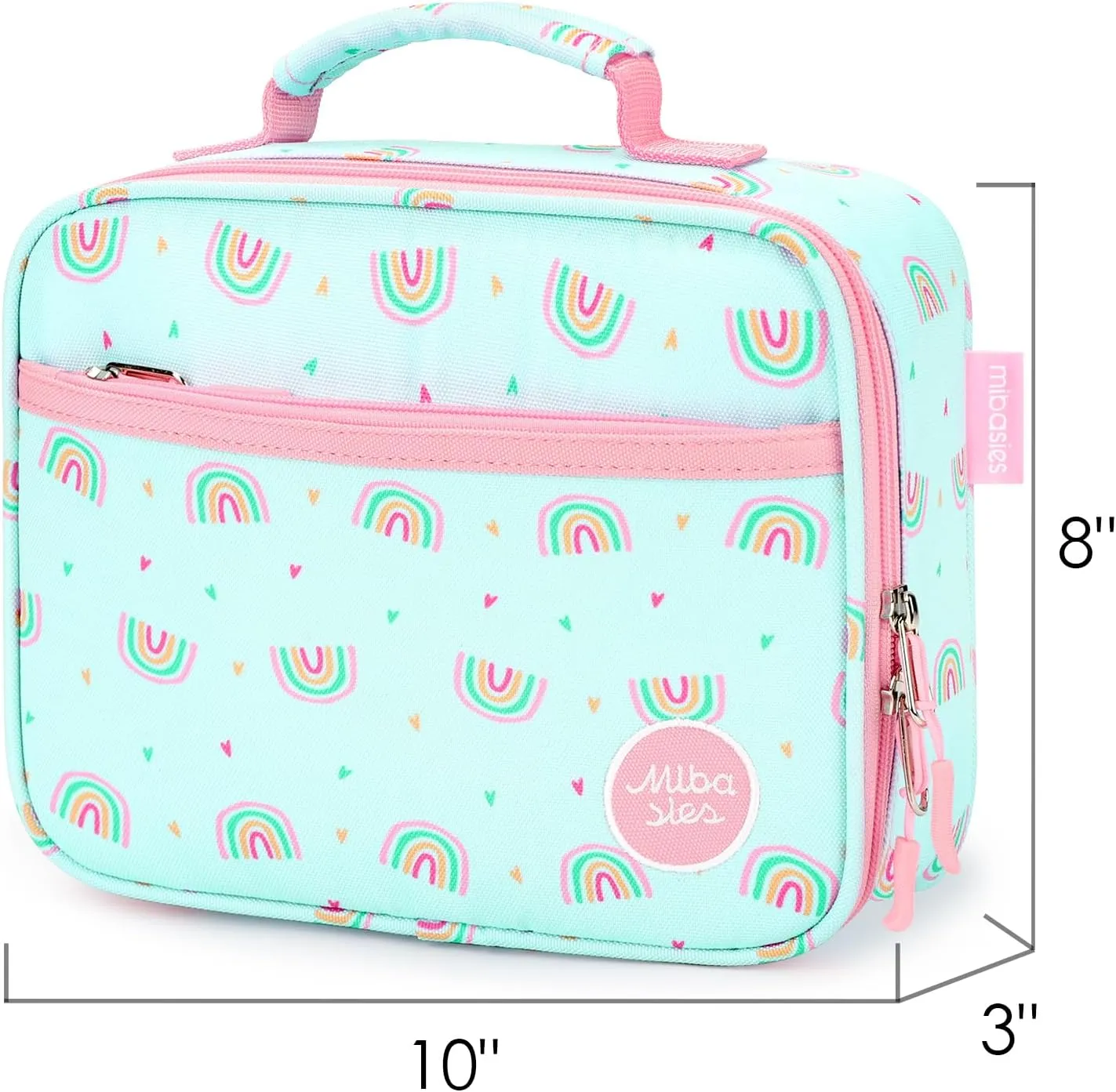 mibasies Kids Lunch Box for Girls Toddler, Insulated and Reusable Lunch Bag for School, Rainbow Mint Green