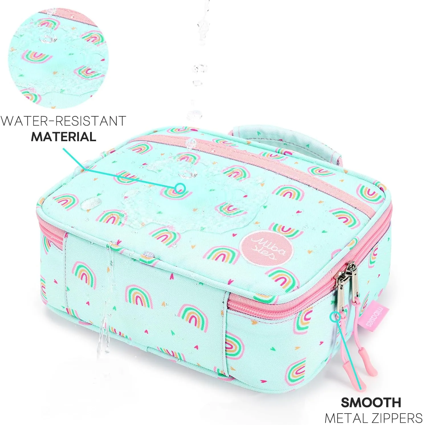 mibasies Kids Lunch Box for Girls Toddler, Insulated and Reusable Lunch Bag for School, Rainbow Mint Green