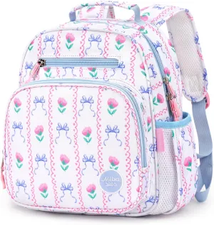 mibasies Toddler Backpack for Girls 2-4: Preschool Kindergarten Backpack - Cute Kids Backpacks for Girls - Bowknot Rose Sky Blue
