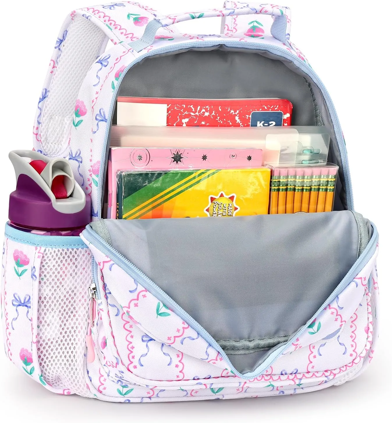 mibasies Toddler Backpack for Girls 2-4: Preschool Kindergarten Backpack - Cute Kids Backpacks for Girls - Bowknot Rose Sky Blue
