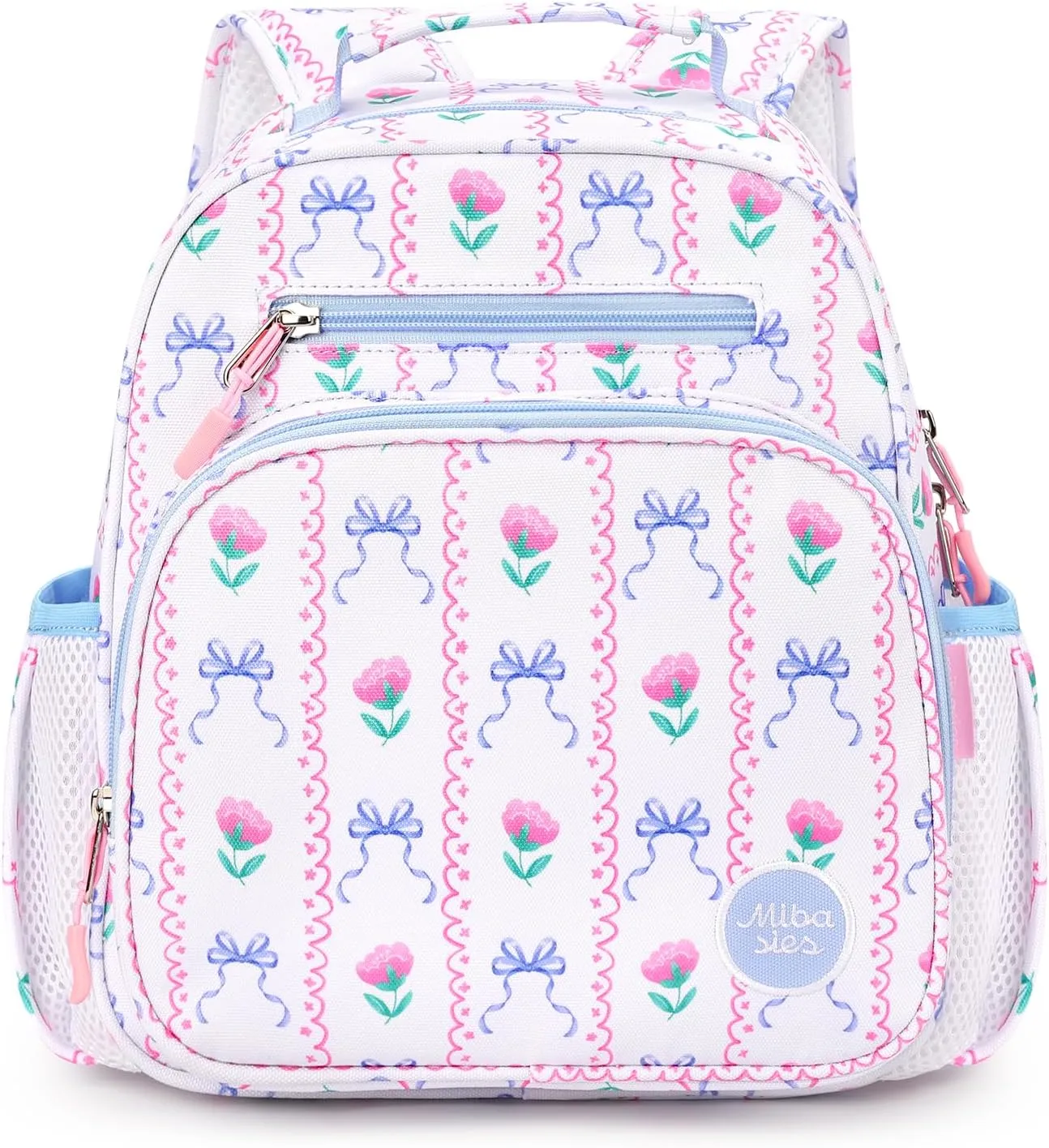 mibasies Toddler Backpack for Girls 2-4: Preschool Kindergarten Backpack - Cute Kids Backpacks for Girls - Bowknot Rose Sky Blue