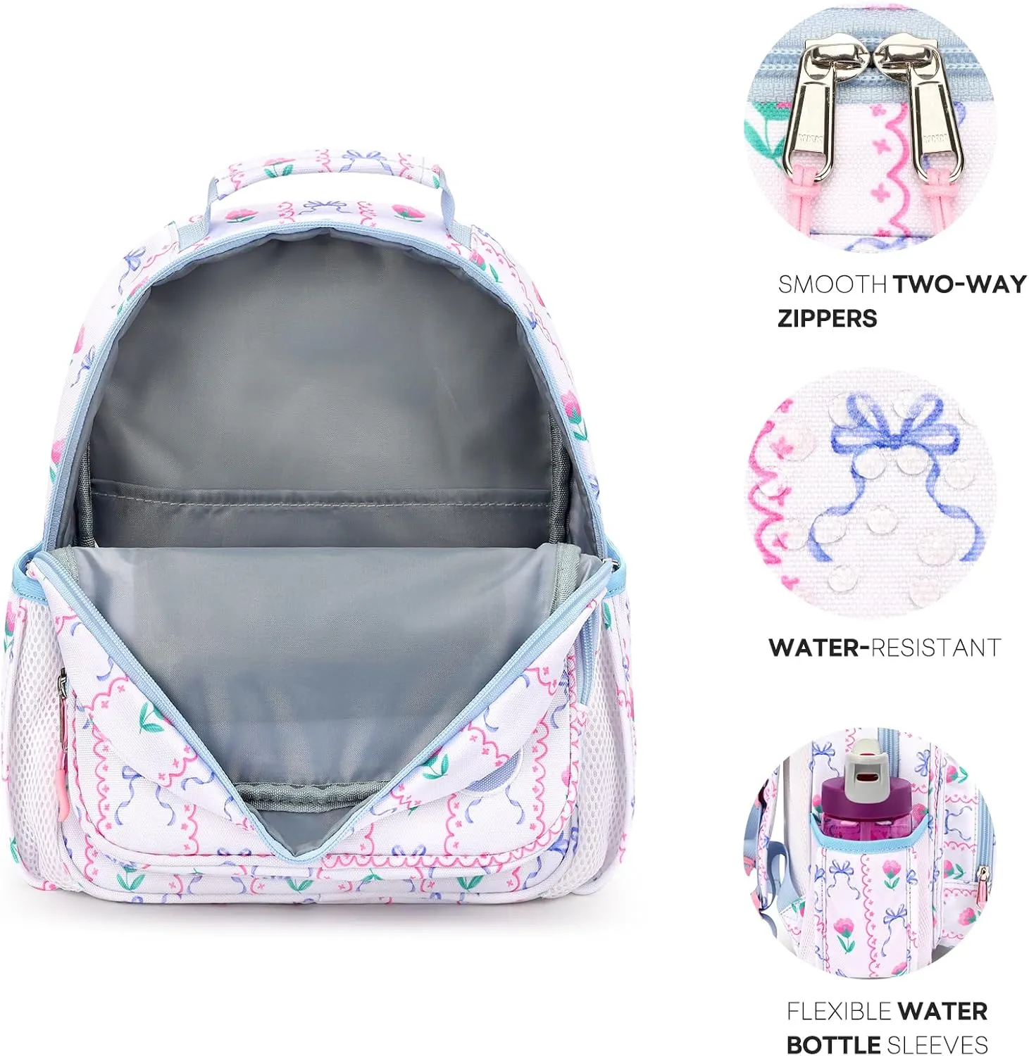 mibasies Toddler Backpack for Girls 2-4: Preschool Kindergarten Backpack - Cute Kids Backpacks for Girls - Bowknot Rose Sky Blue