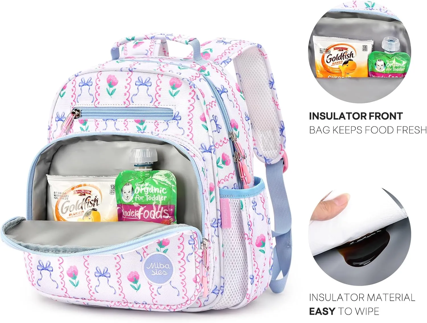 mibasies Toddler Backpack for Girls 2-4: Preschool Kindergarten Backpack - Cute Kids Backpacks for Girls - Bowknot Rose Sky Blue