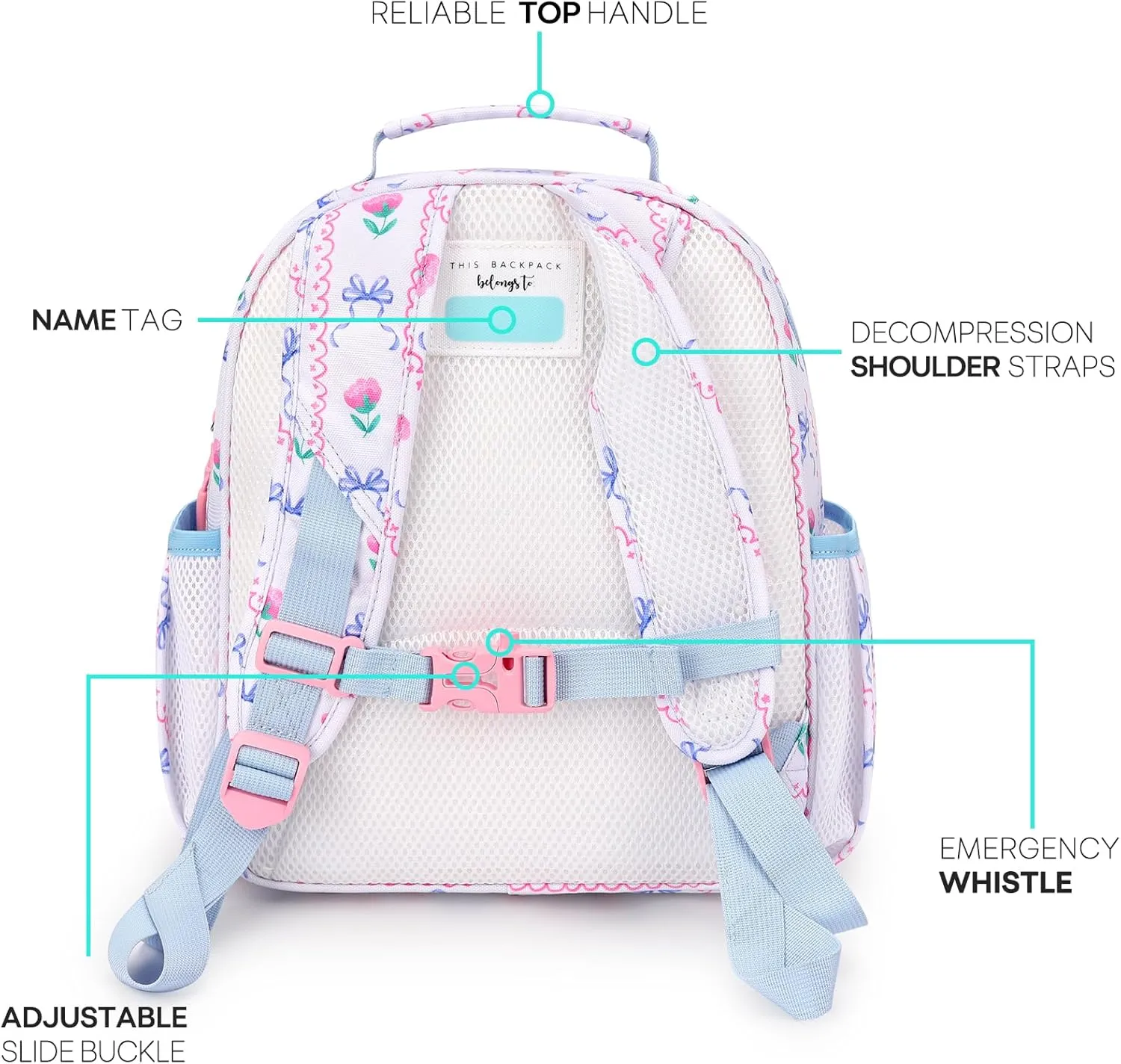 mibasies Toddler Backpack for Girls 2-4: Preschool Kindergarten Backpack - Cute Kids Backpacks for Girls - Bowknot Rose Sky Blue