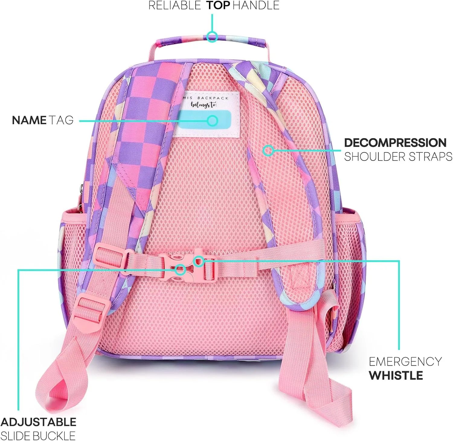 mibasies Toddler Backpack for Girls 2-4: Preschool Kindergarten Backpack - Cute Kids Backpacks for Girls - Checkerboard