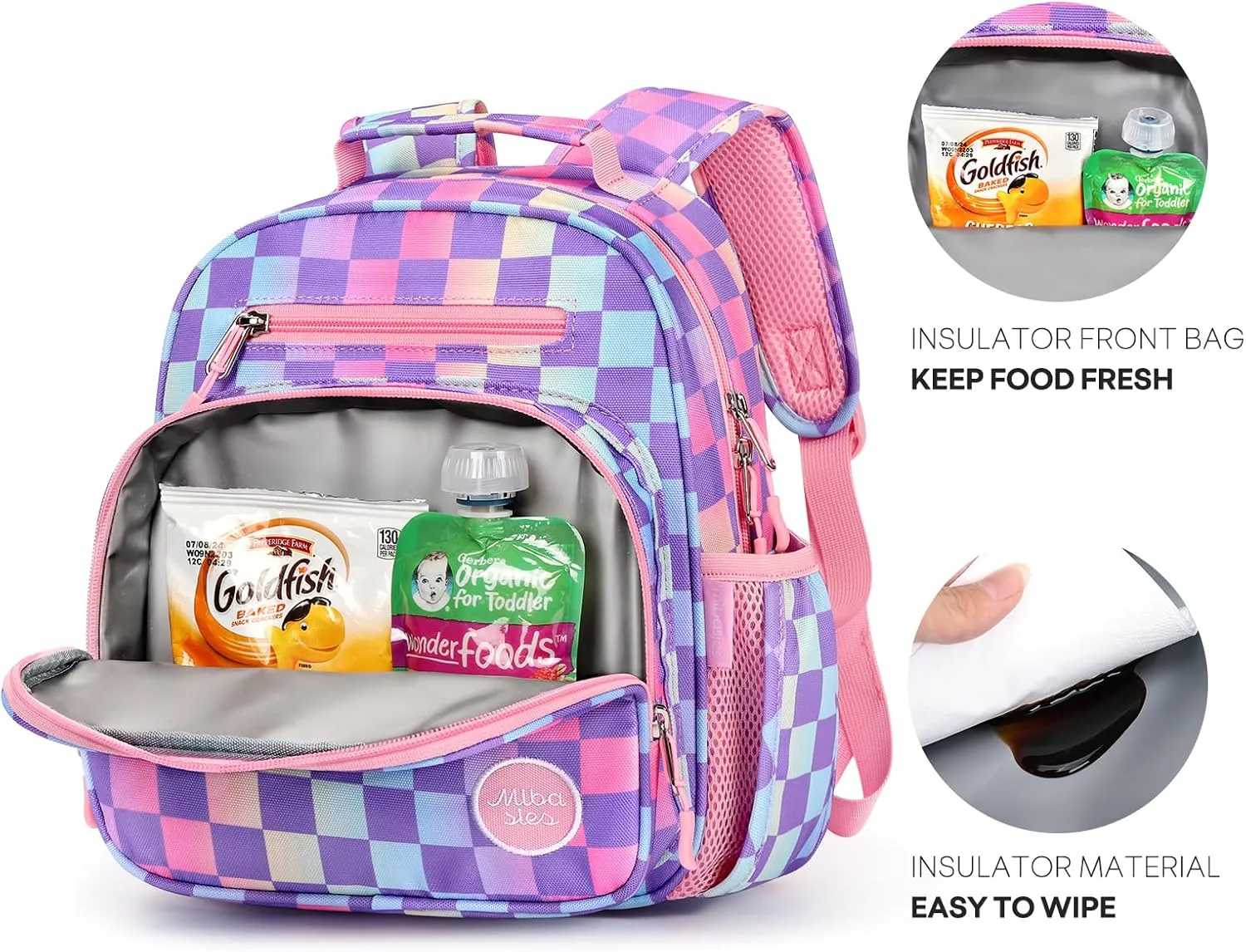 mibasies Toddler Backpack for Girls 2-4: Preschool Kindergarten Backpack - Cute Kids Backpacks for Girls - Checkerboard