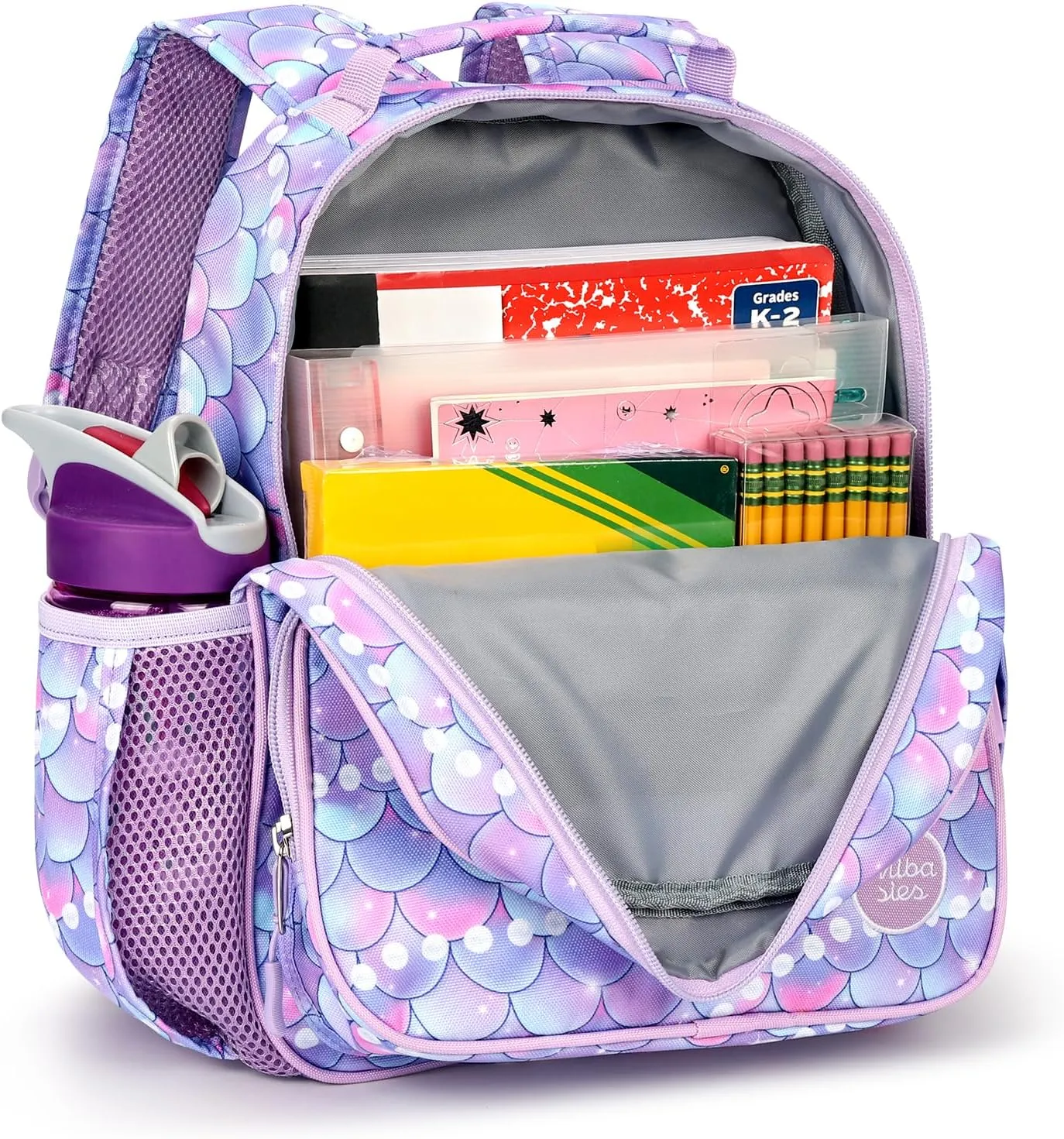 mibasies Toddler Backpack for Girls 2-4: Preschool Kindergarten Backpack - Cute Kids Backpacks for Girls - Fish scale Purple