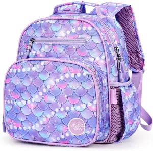 mibasies Toddler Backpack for Girls 2-4: Preschool Kindergarten Backpack - Cute Kids Backpacks for Girls - Fish scale Purple