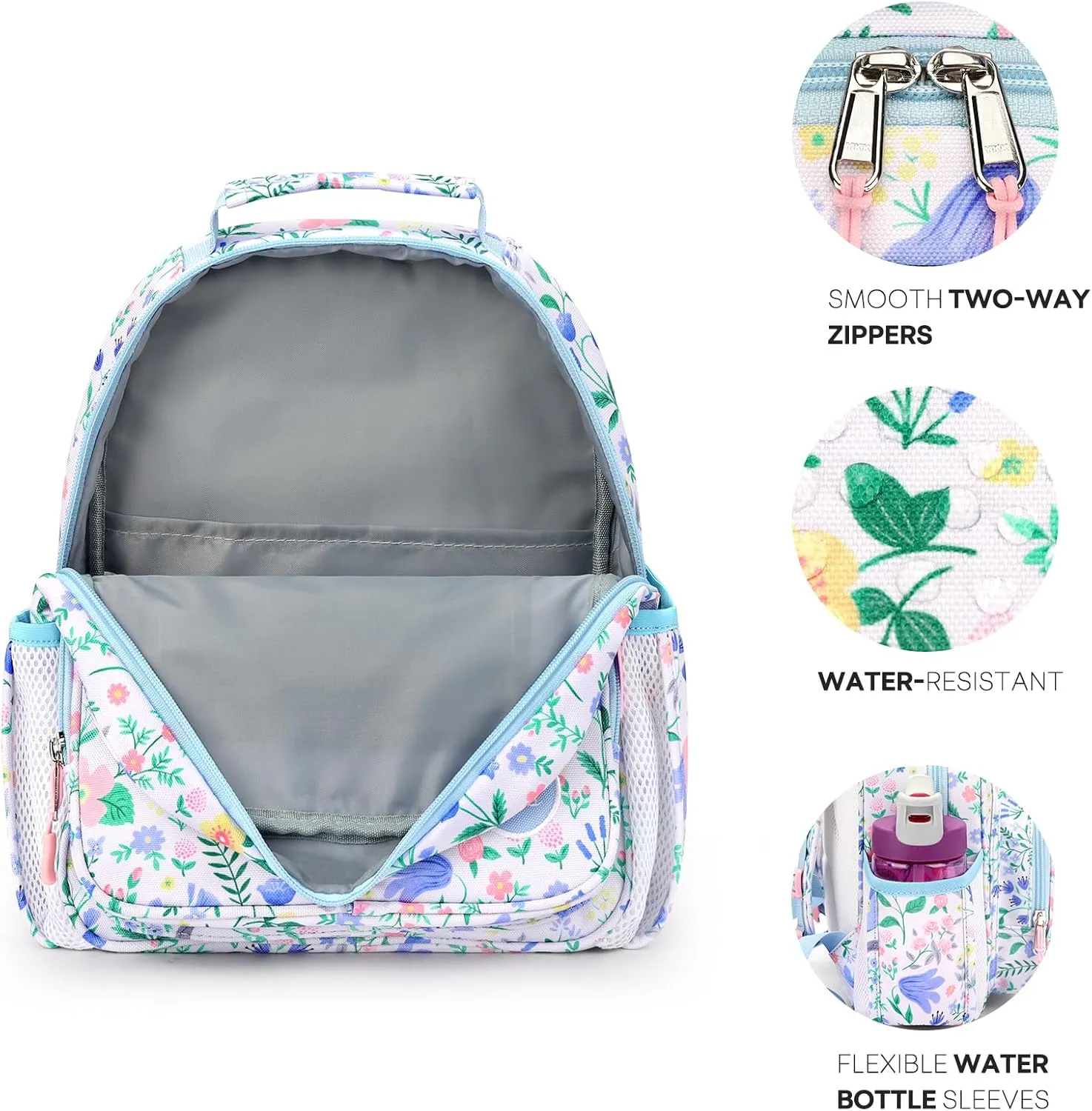 mibasies Toddler Backpack for Girls 2-4: Preschool Kindergarten Backpack - Cute Kids Backpacks for Girls - Floral Blue