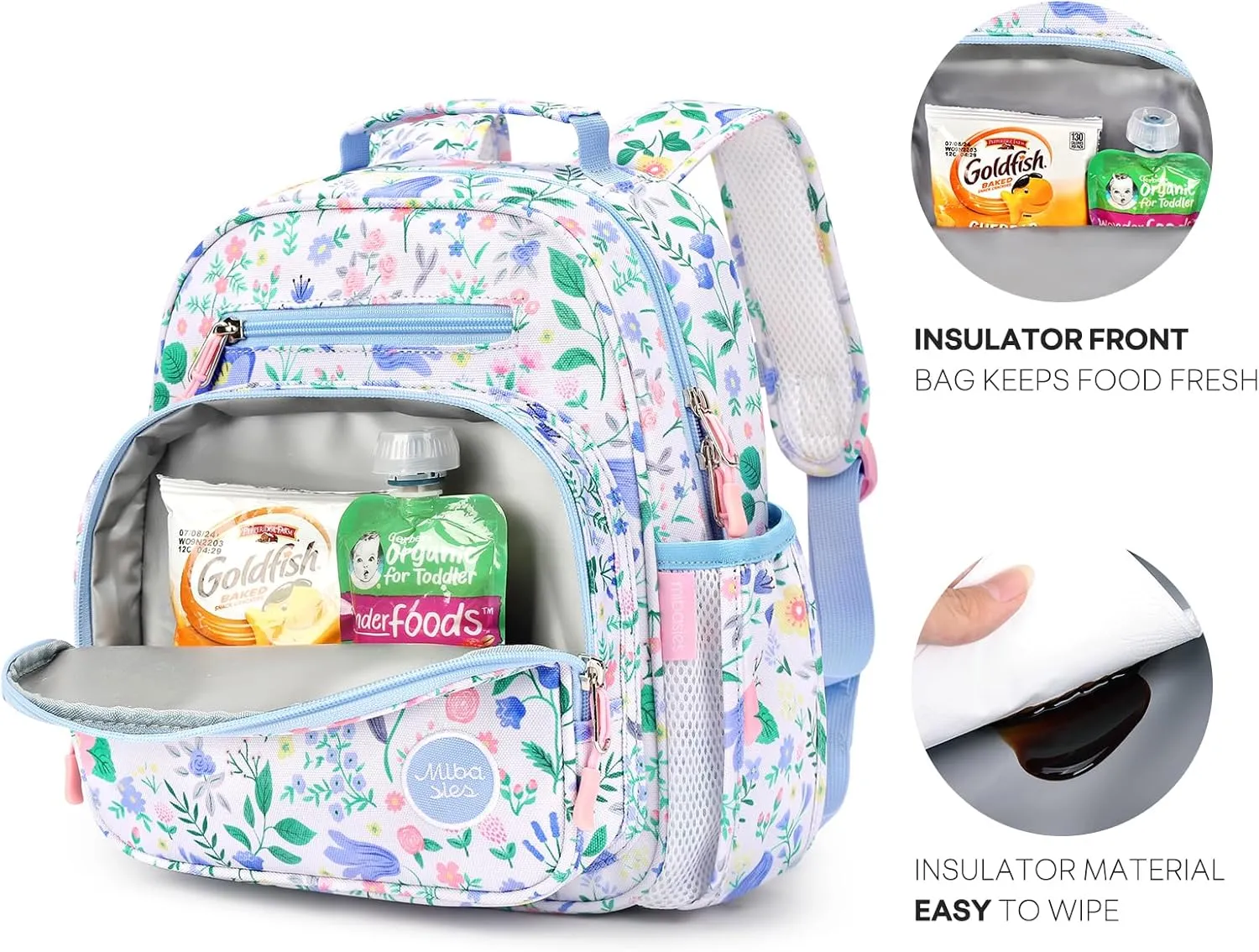 mibasies Toddler Backpack for Girls 2-4: Preschool Kindergarten Backpack - Cute Kids Backpacks for Girls - Floral Blue