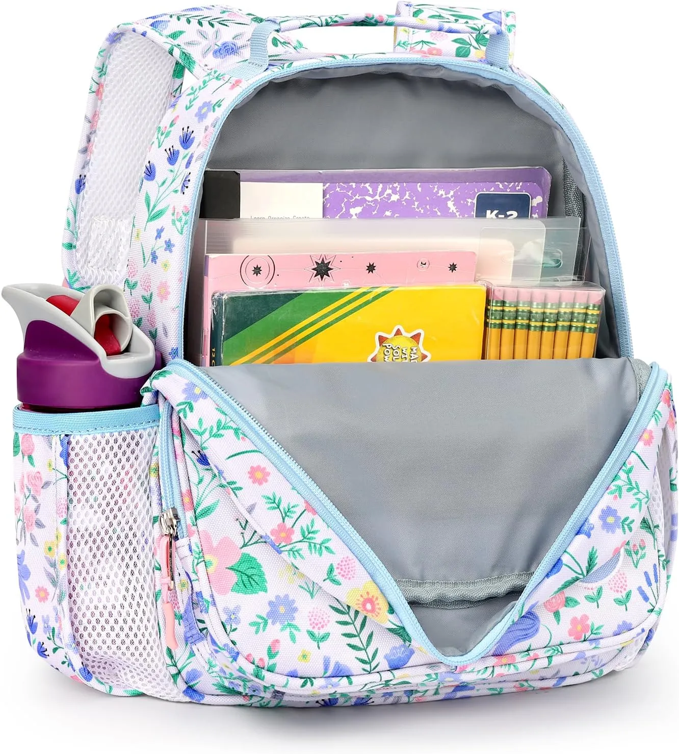 mibasies Toddler Backpack for Girls 2-4: Preschool Kindergarten Backpack - Cute Kids Backpacks for Girls - Floral Blue