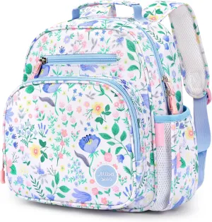 mibasies Toddler Backpack for Girls 2-4: Preschool Kindergarten Backpack - Cute Kids Backpacks for Girls - Floral Blue