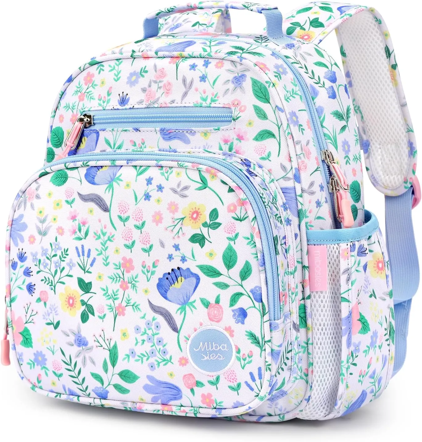 mibasies Toddler Backpack for Girls 2-4: Preschool Kindergarten Backpack - Cute Kids Backpacks for Girls - Floral Blue