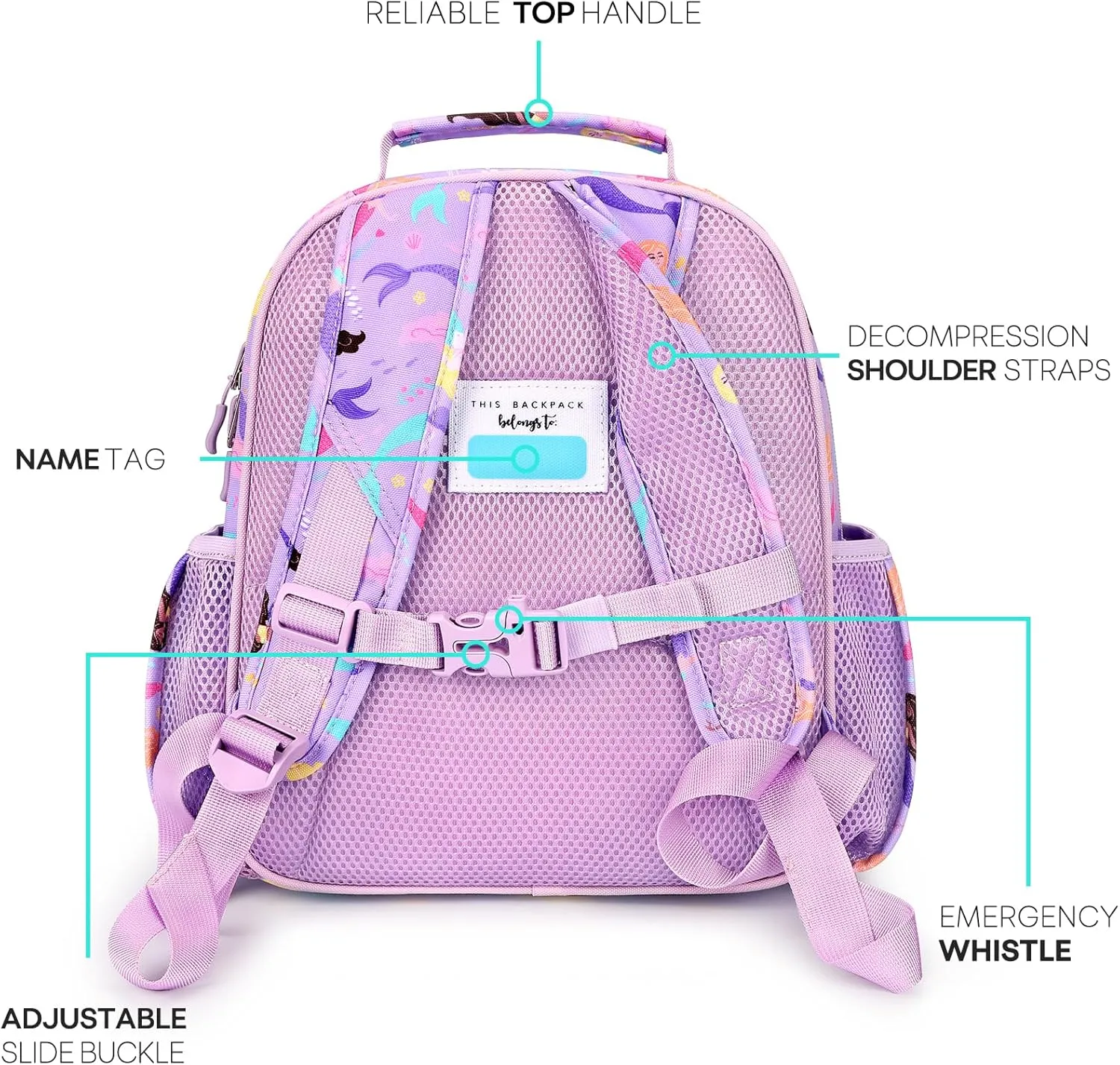 mibasies Toddler Backpack for Girls 2-4: Preschool Kindergarten Backpack - Cute Kids Backpacks for Girls - Mermaid Purple