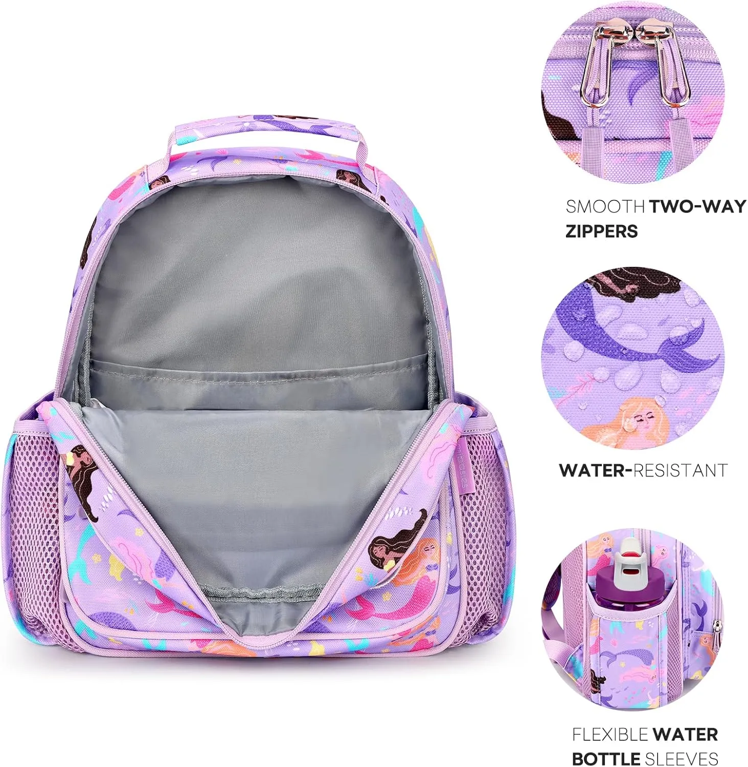 mibasies Toddler Backpack for Girls 2-4: Preschool Kindergarten Backpack - Cute Kids Backpacks for Girls - Mermaid Purple