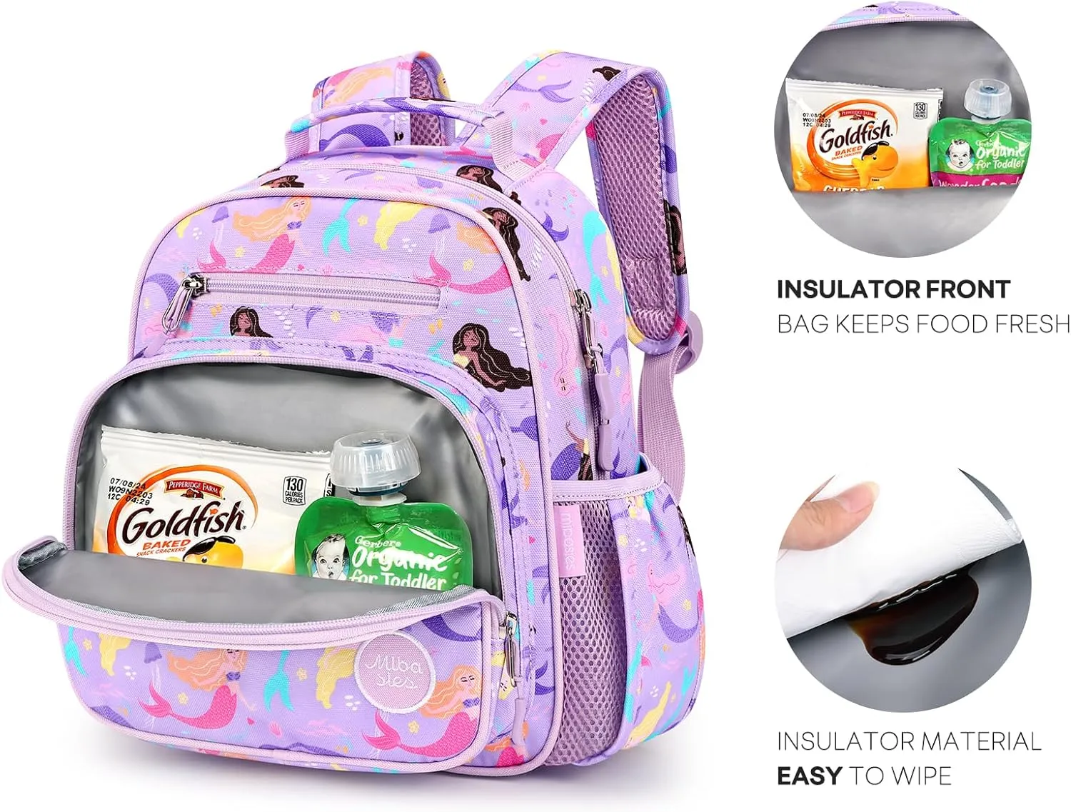 mibasies Toddler Backpack for Girls 2-4: Preschool Kindergarten Backpack - Cute Kids Backpacks for Girls - Mermaid Purple