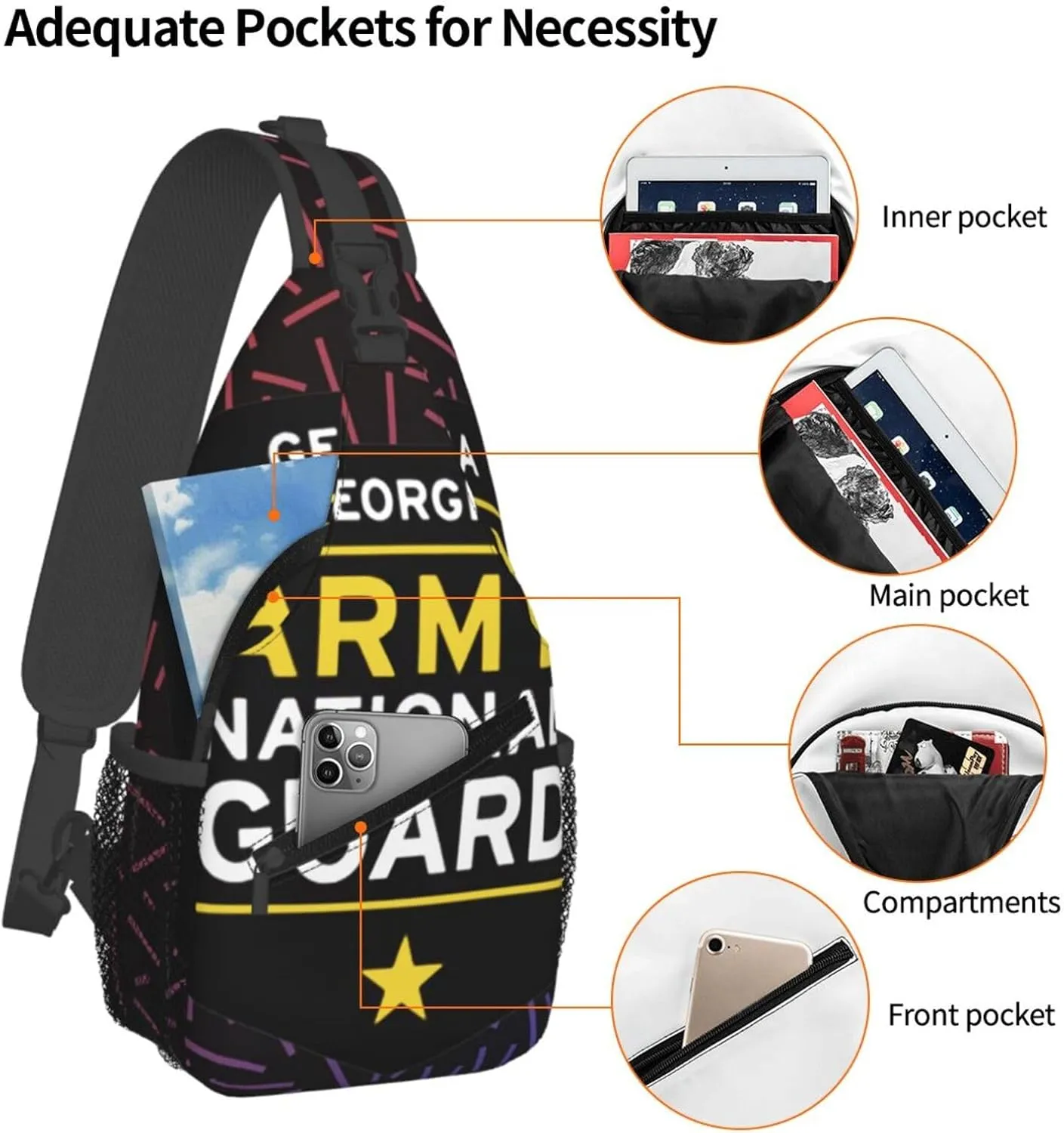 Michigan A-rmy National Guard Crossbody For Men Women Sling Chest Bag Shoulder Bag Lightweight One Strap Backpack Multipurpose Travel Hiking Daypack