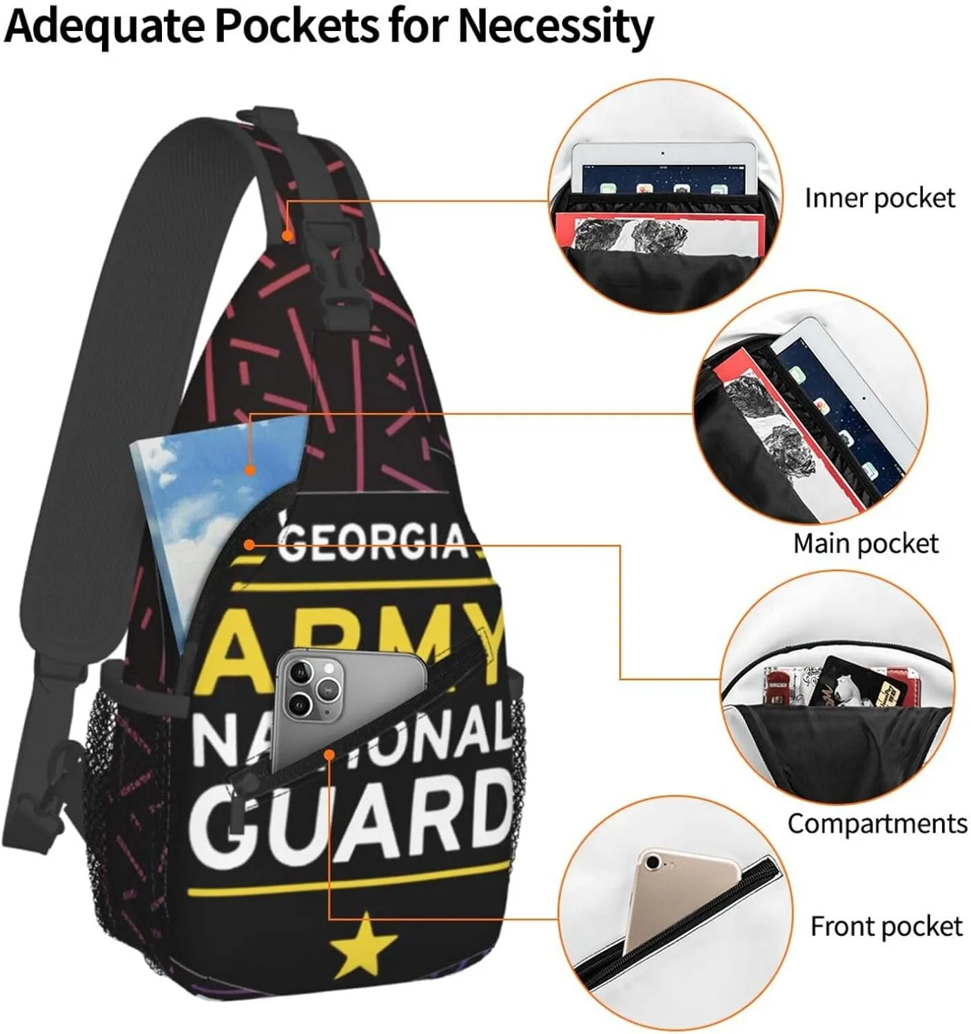 Michigan A-rmy National Guard Small Crossbody Backpack Sling Bag For Men Women Mini One Shoulder Chest Bags Gym Sport Travel Hiking Daypack