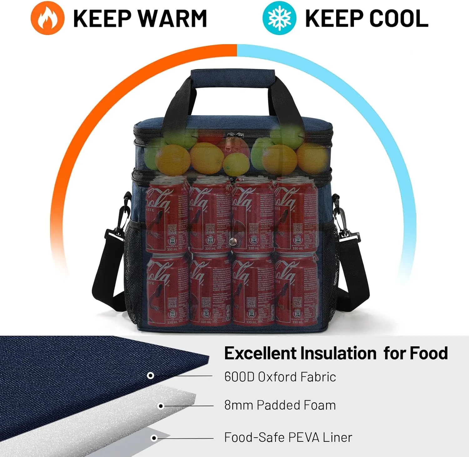 MIER Large Lunch Cooler for Men Expandable Lunch Bag Insulated Dual Compartment Cooler Bag for Travel Camping Picnic Weekend Trip, 24L/30Can(Pure Blue)
